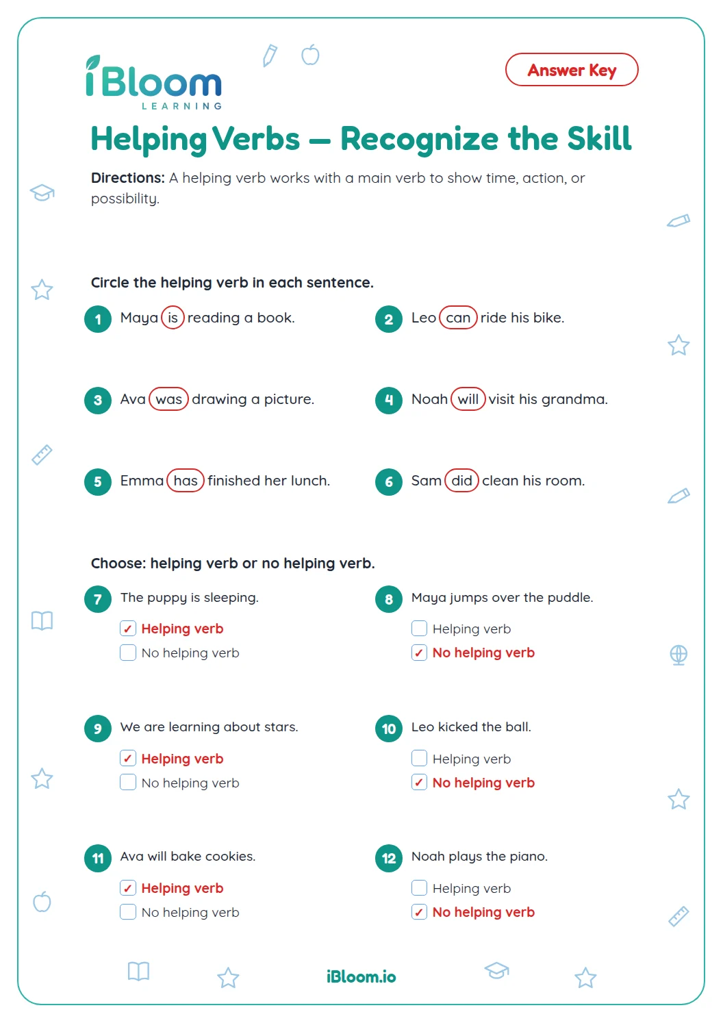 Activity Write Comparative Helping Verbs — Recognize the Skill Worksheet | iBloom