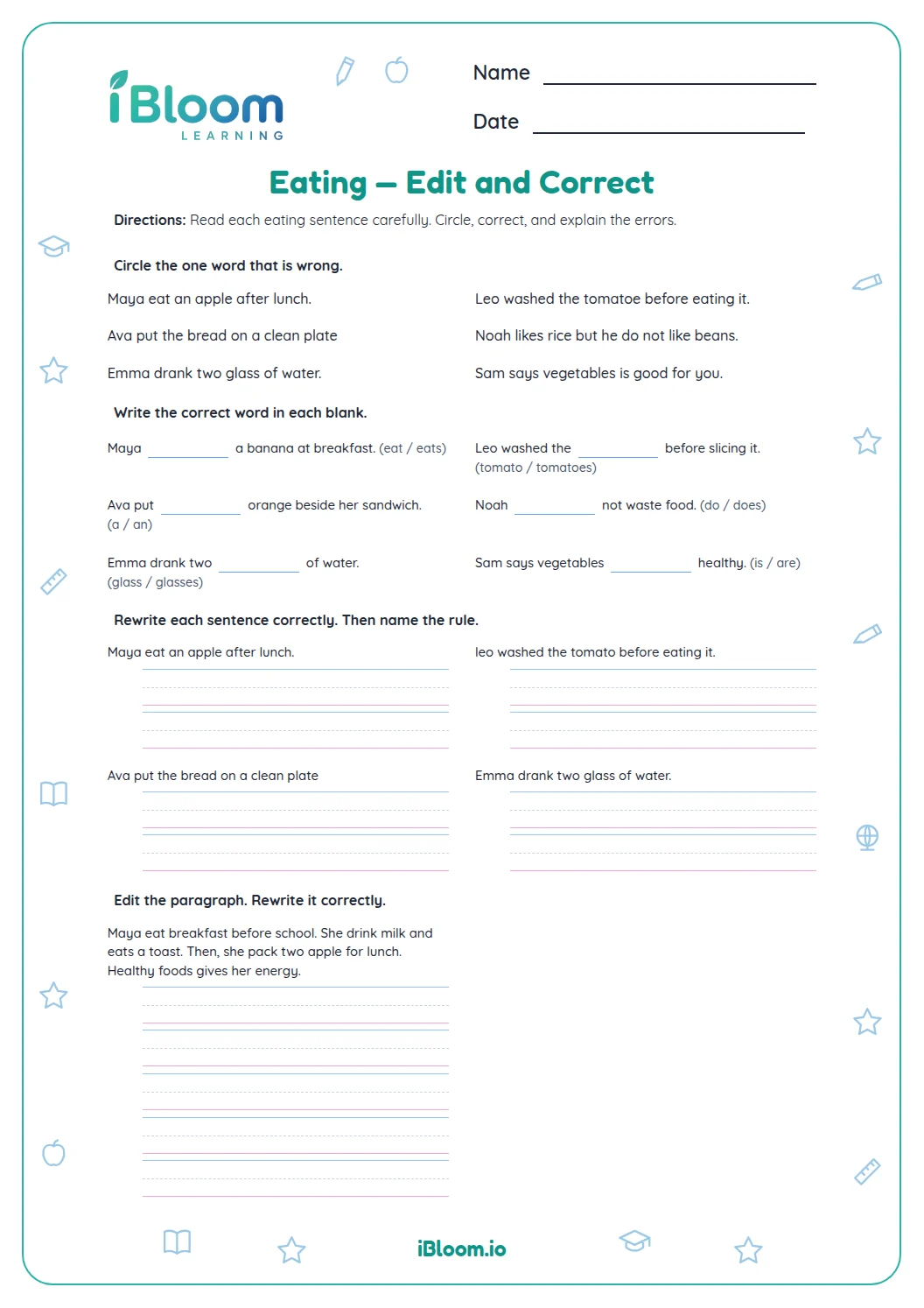 Preview page 1 of Eating — Edit and Correct