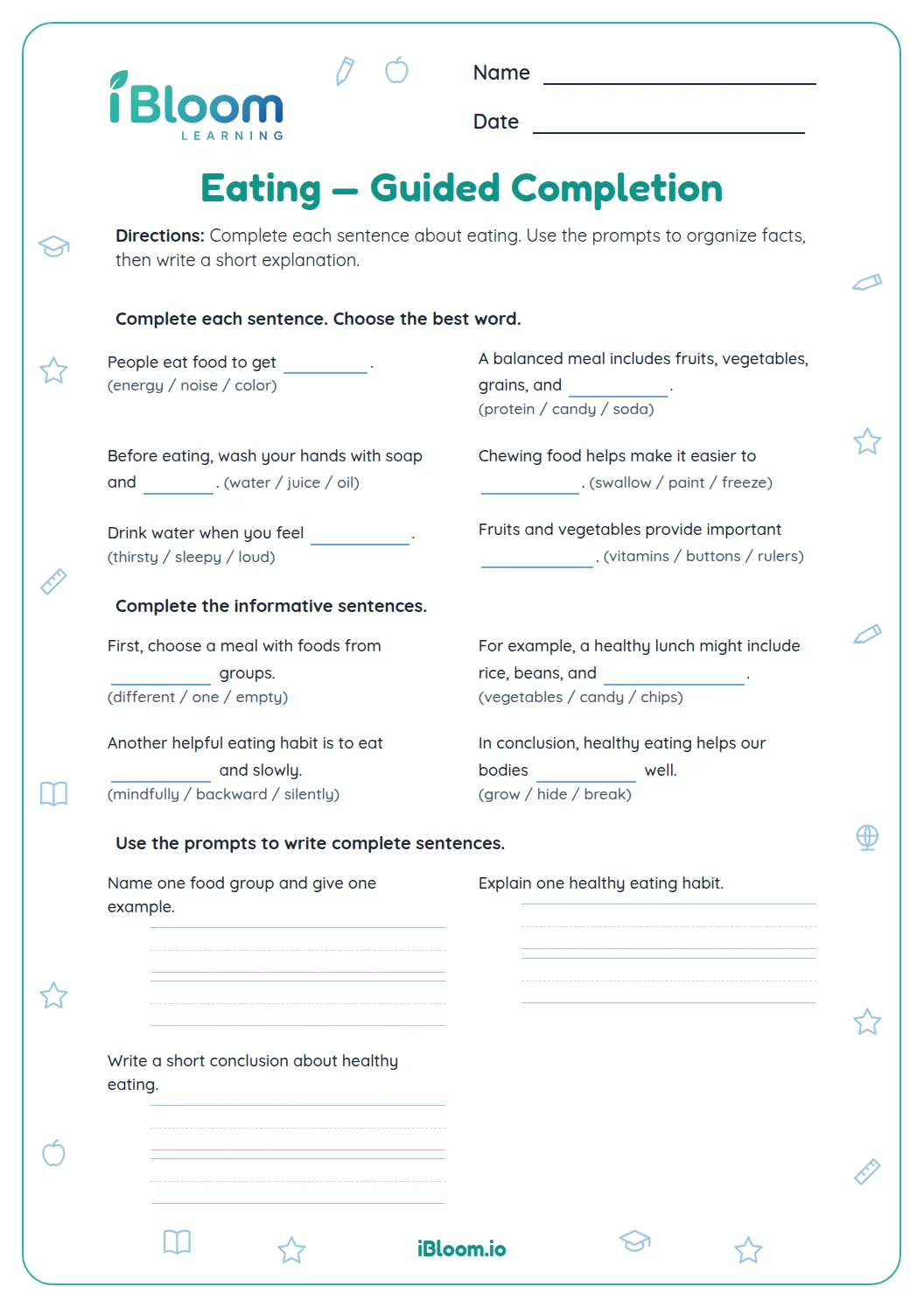 Preview page 1 of Eating — Guided Completion