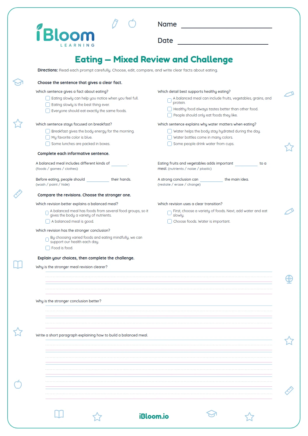 Preview page 1 of Eating — Mixed Review and Challenge