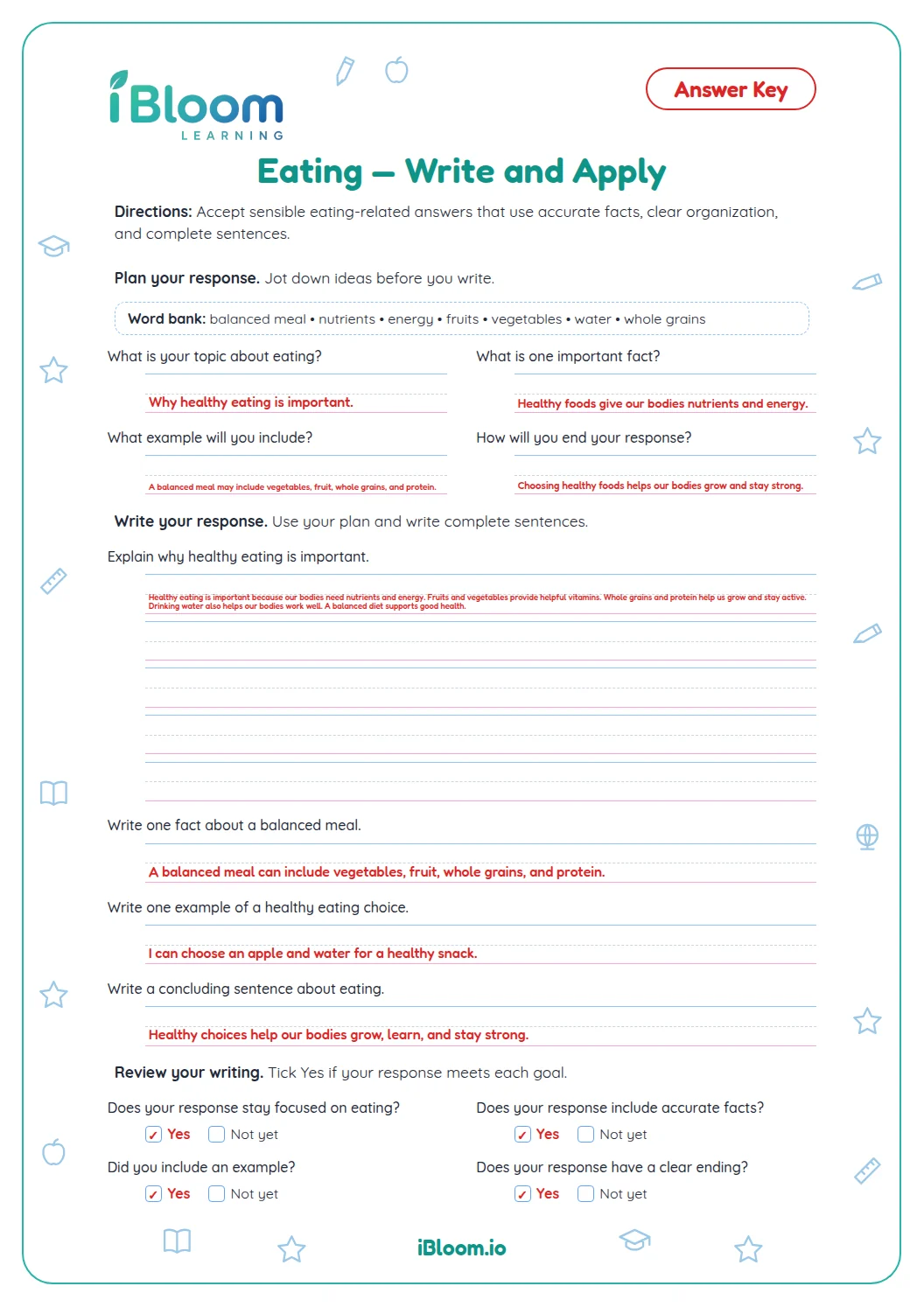 Eating — Write and Apply answer key