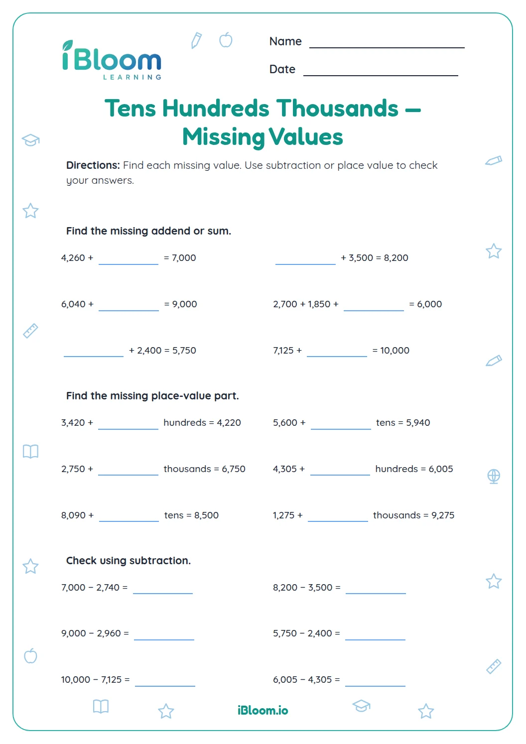 Tens Hundreds Thousands — Horizontal to Vertical Worksheet | iBloom