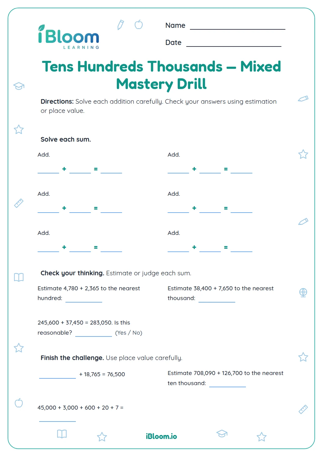 Tens Hundreds Thousands — Horizontal to Vertical Worksheet | iBloom