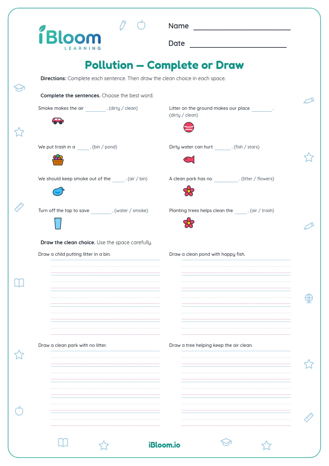 Environment Lesson Kids Pollution โ Sort and Circle Worksheet | iBloom