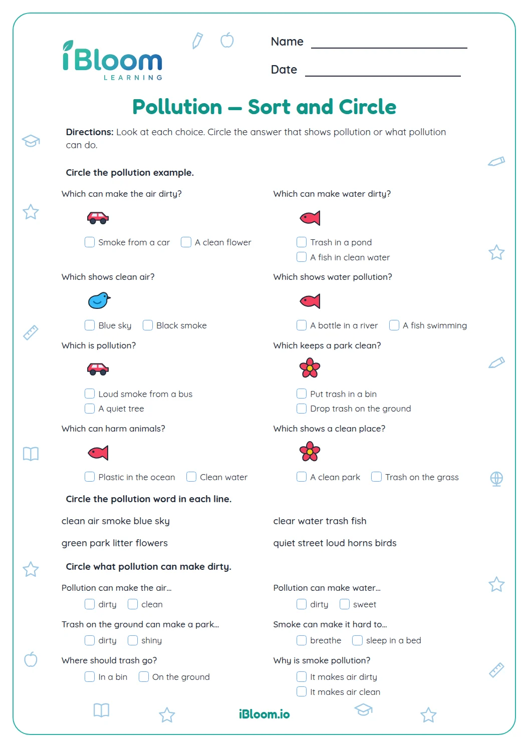 Pollution — Complete or Draw Worksheet | iBloom