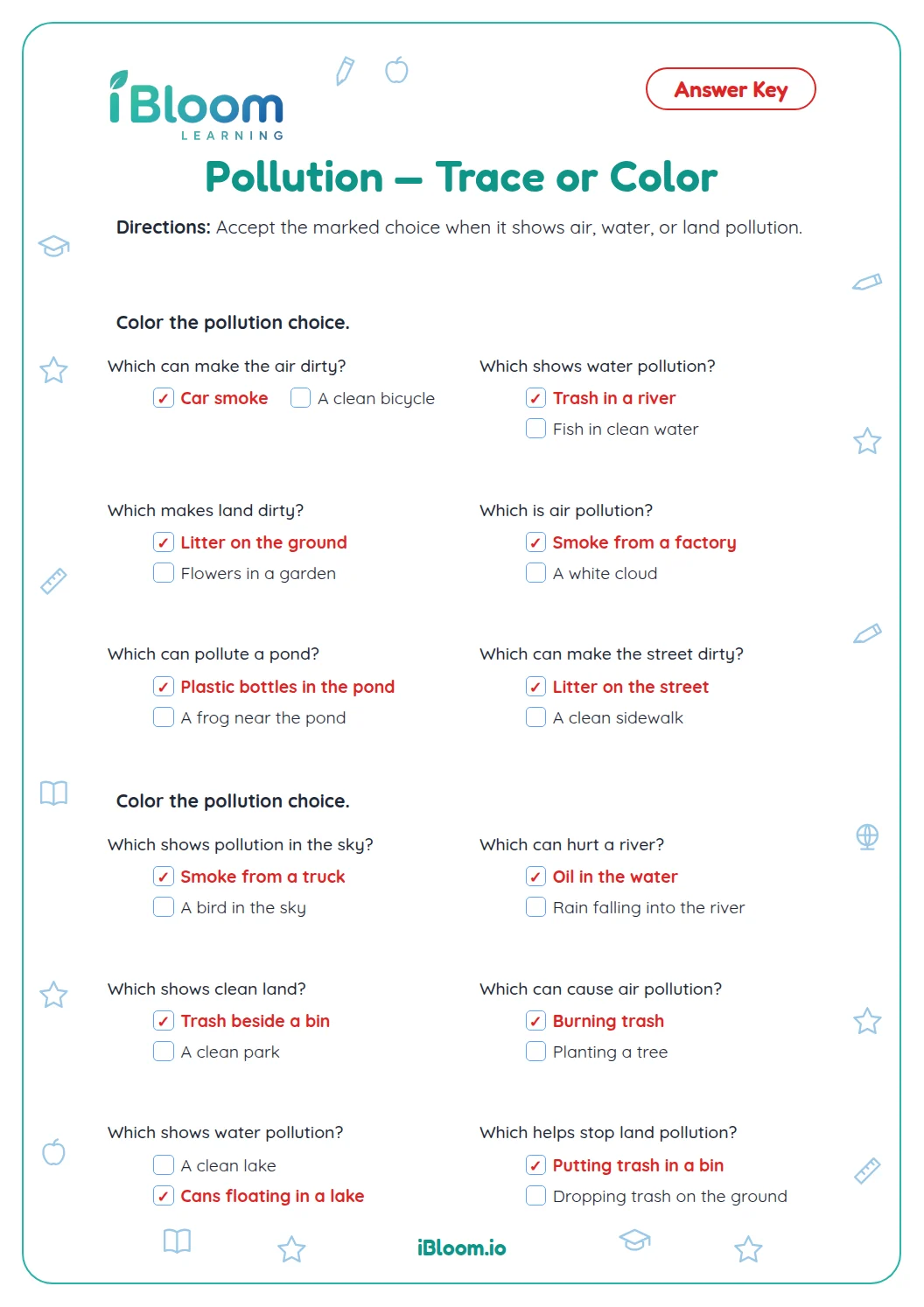 Pollution — Trace or Color Worksheet | iBloom