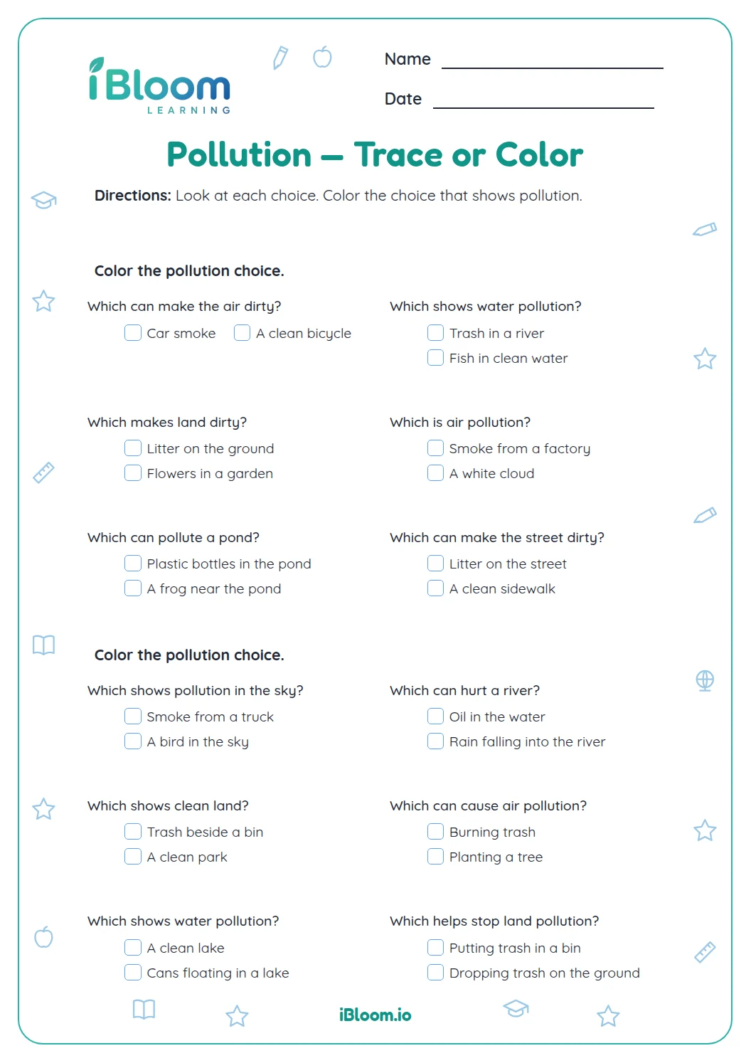 Pollution — Trace or Color Worksheet | iBloom