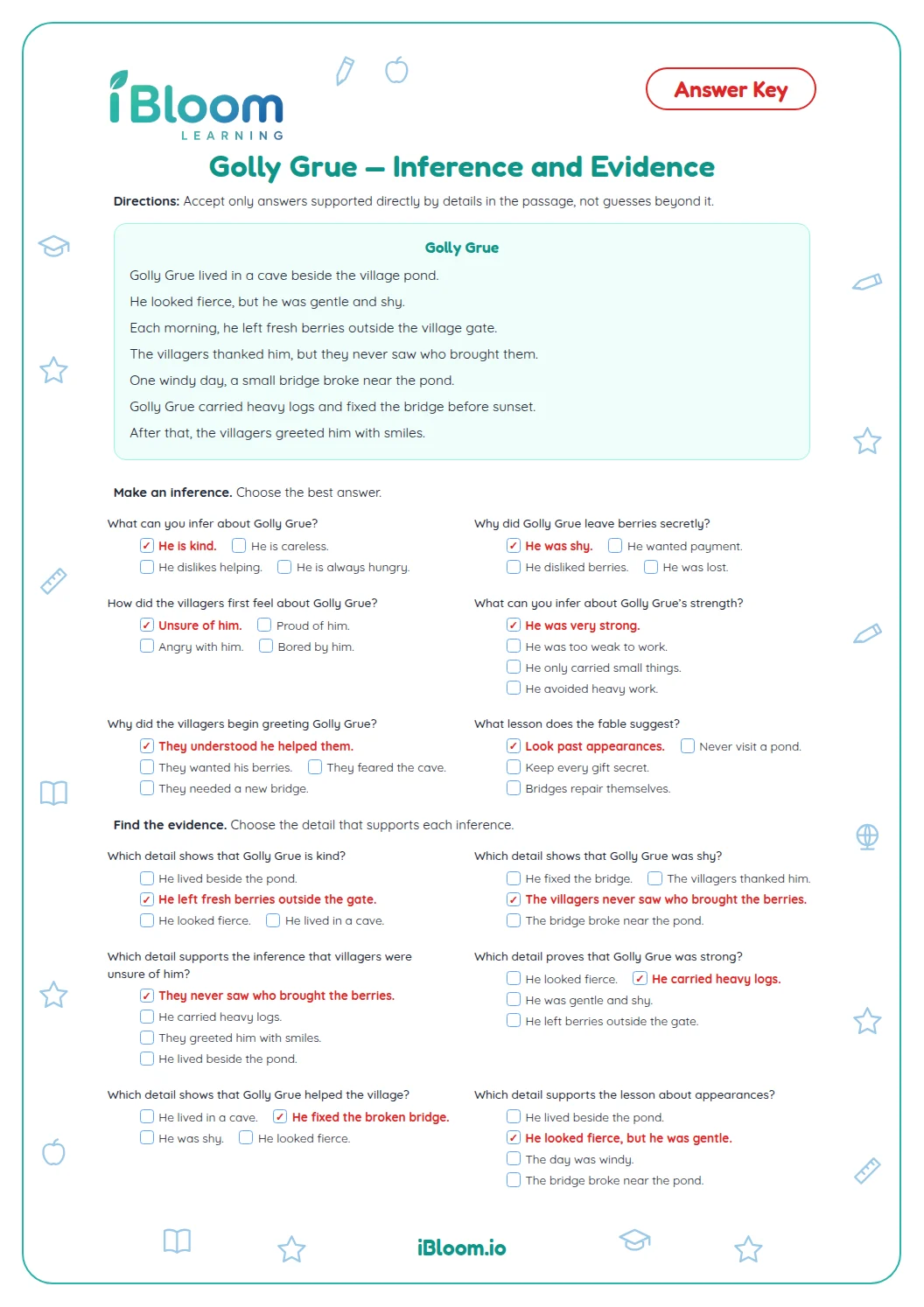 Golly Grue — Inference and Evidence Worksheet | iBloom