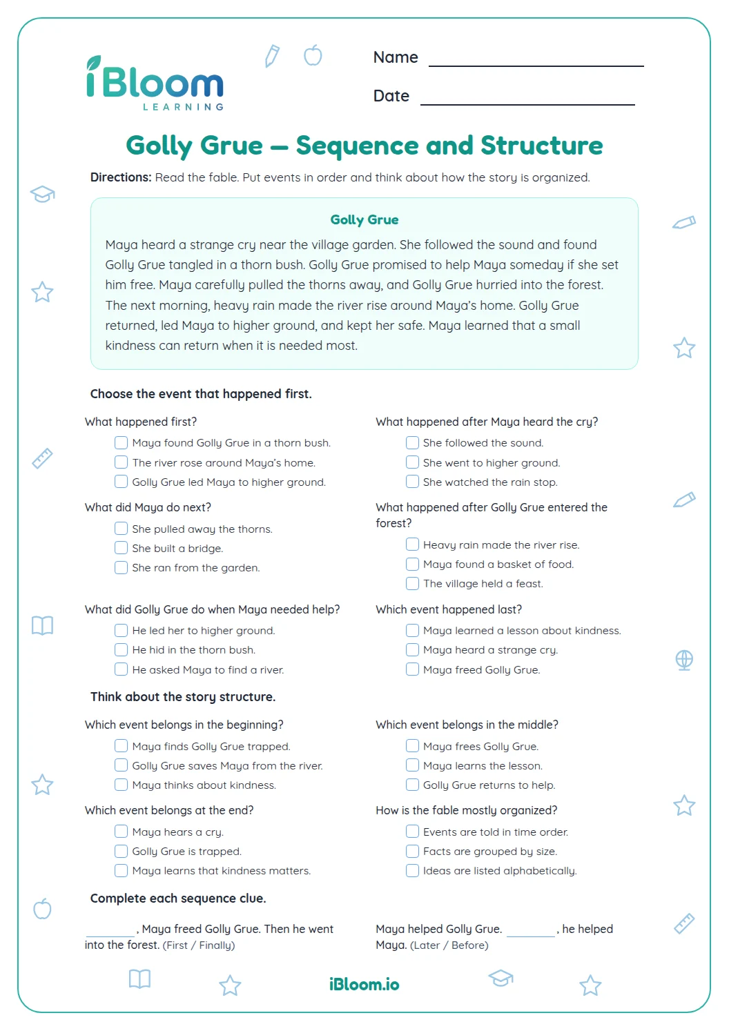 Golly Grue — Mixed Comprehension Challenge Worksheet | iBloom