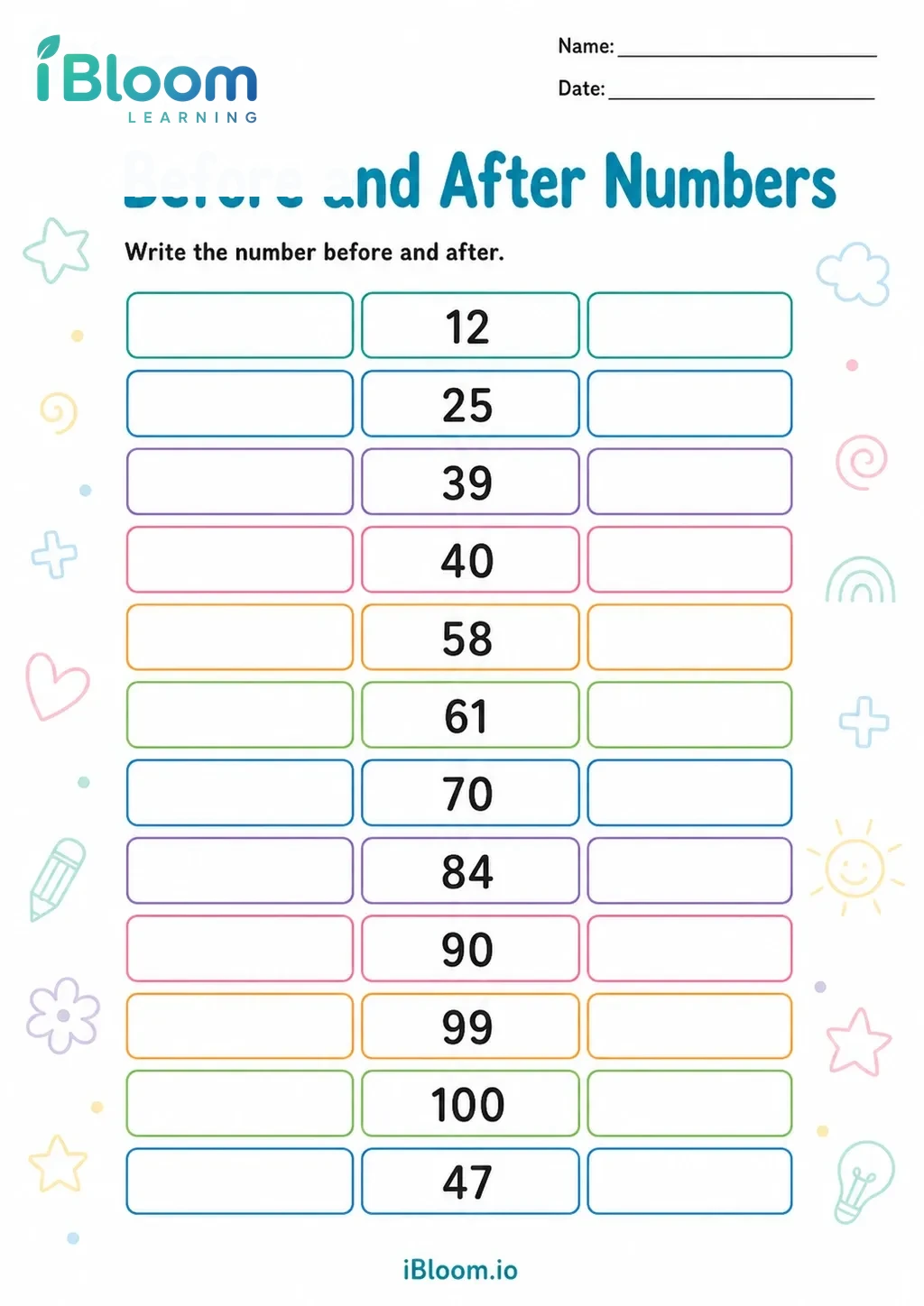 Preview page 1 of Before and After Numbers