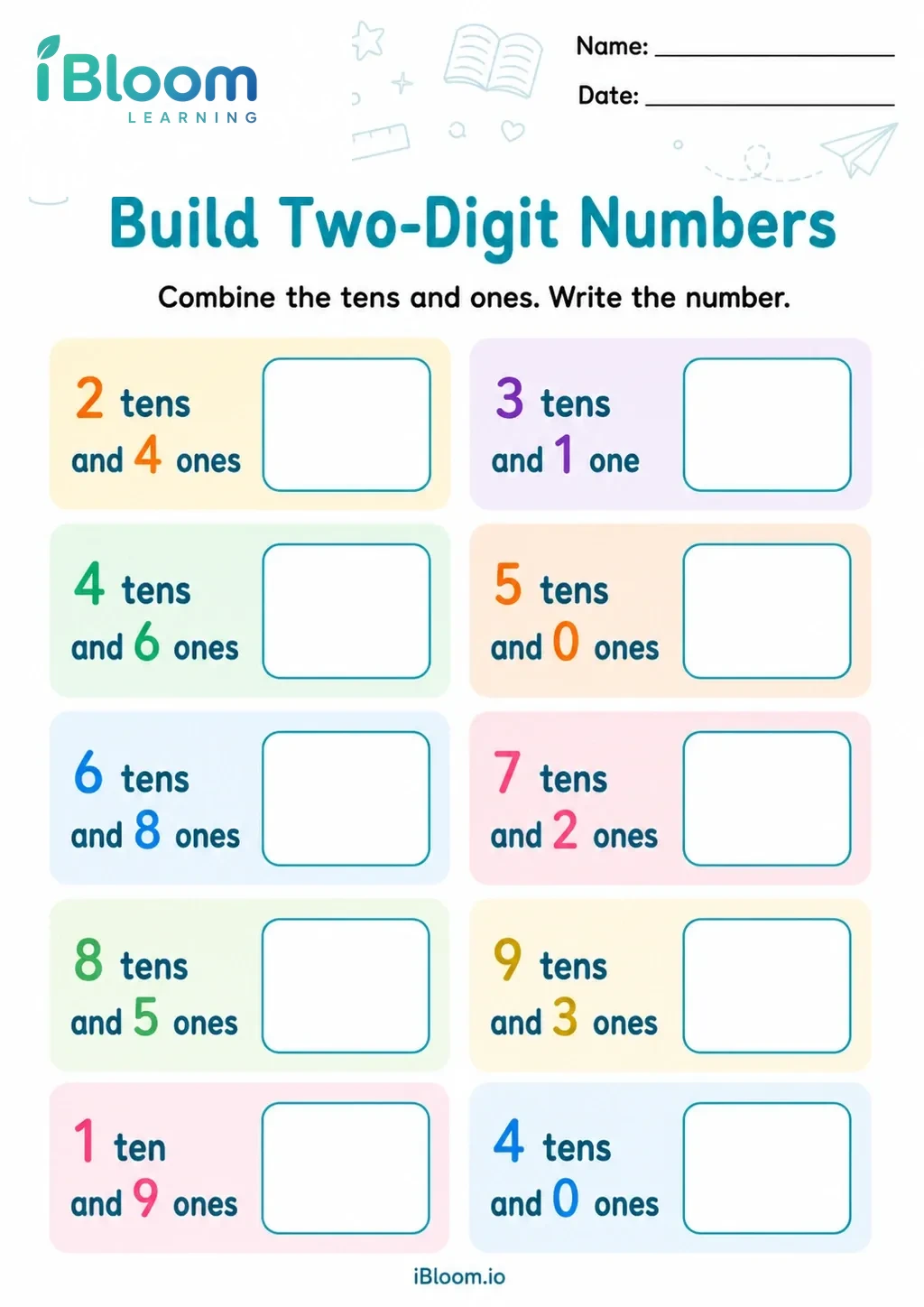 Preview page 1 of Build Two-Digit Numbers