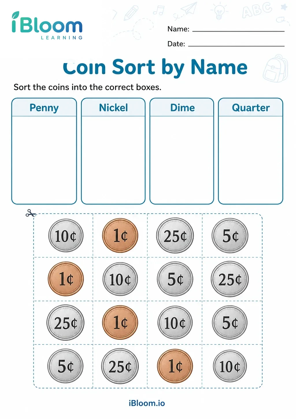 Preview of Coin Sort by Name worksheet