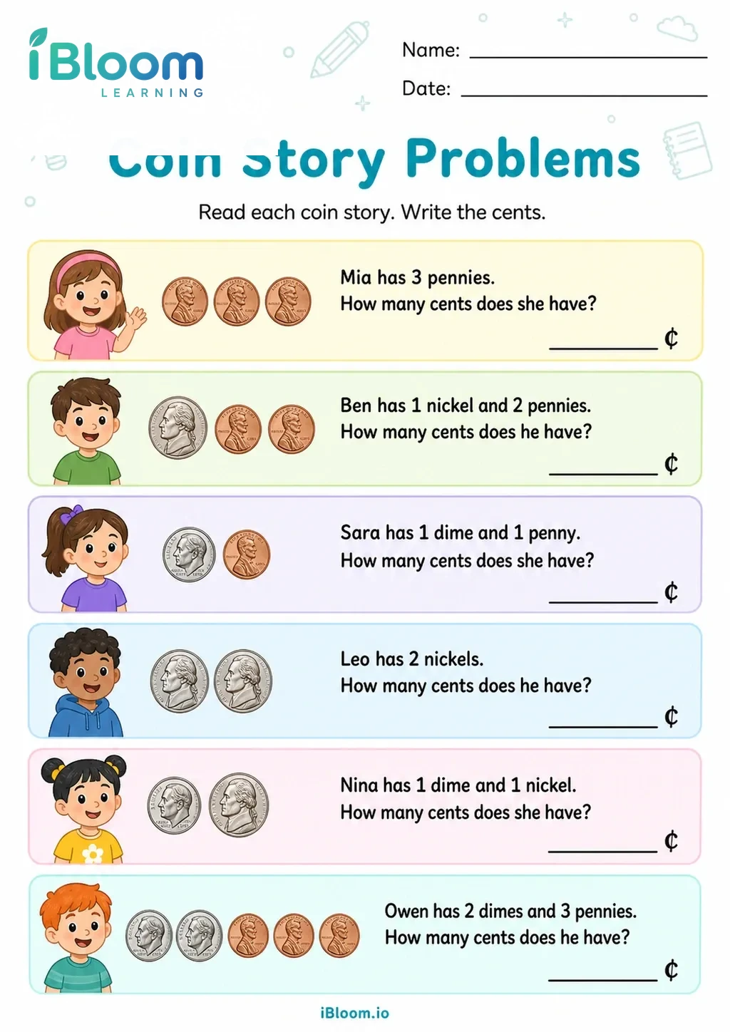 Preview page 1 of Coin Story Problems