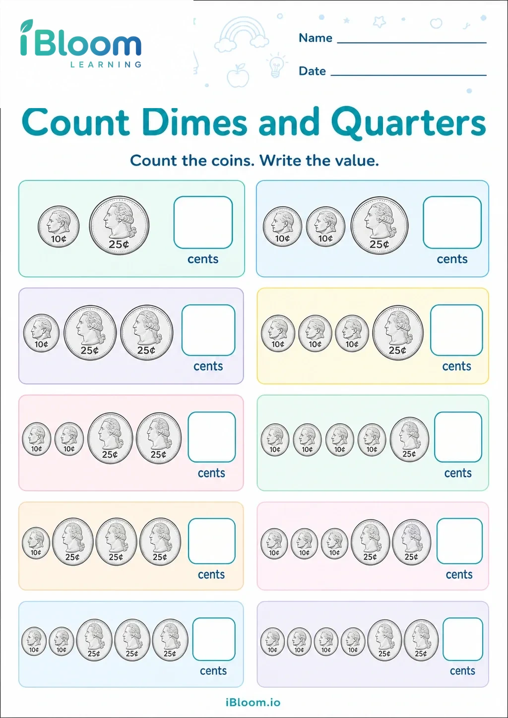 Preview page 1 of Count Dimes and Quarters