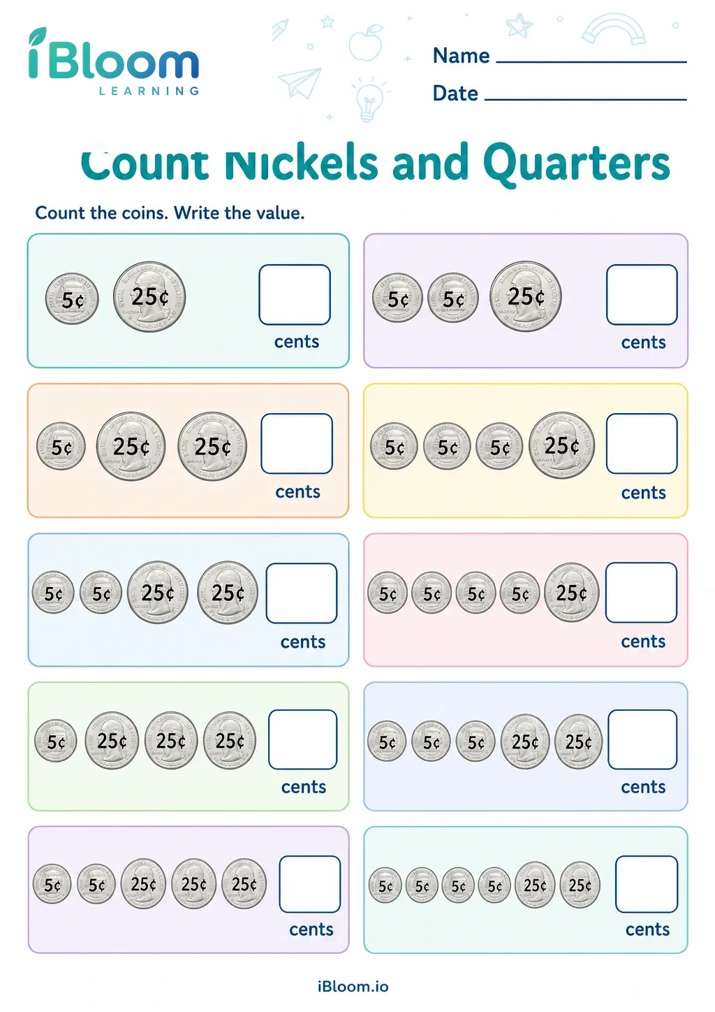 Preview page 1 of Count Nickels and Quarters