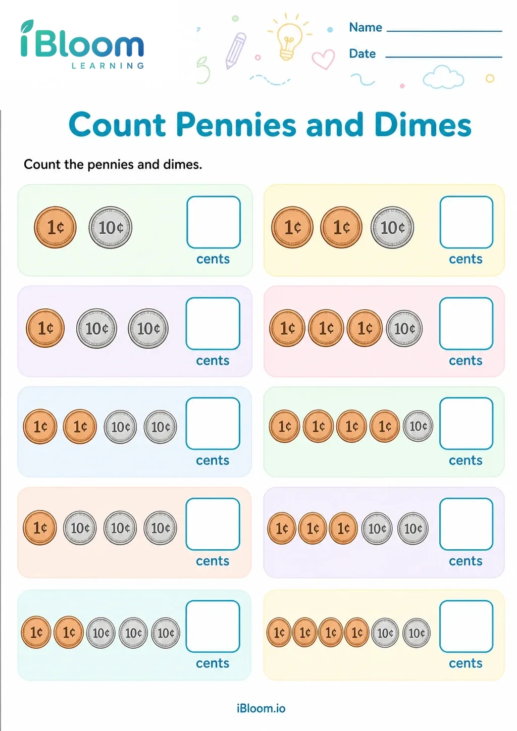 Preview page 1 of Count Pennies and Dimes
