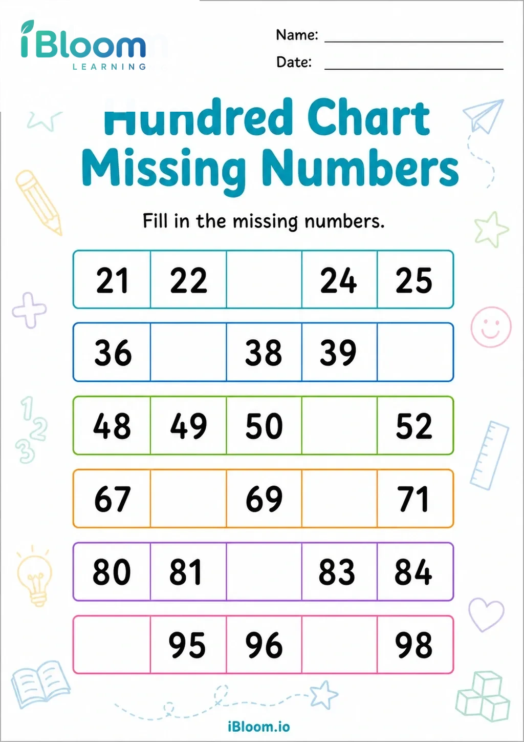 Preview page 1 of Hundred Chart Missing Numbers