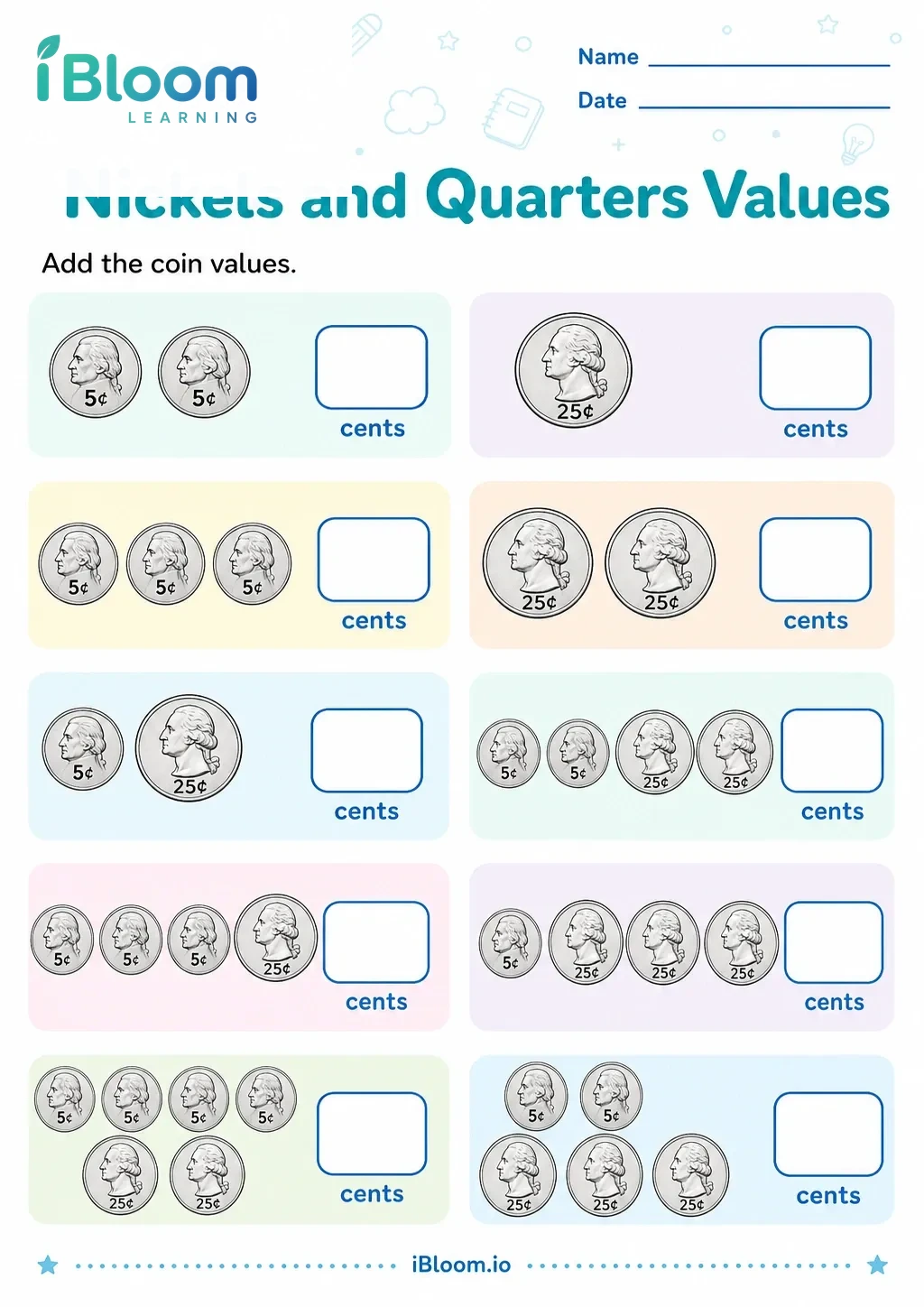 Preview page 1 of Nickels and Quarters Values
