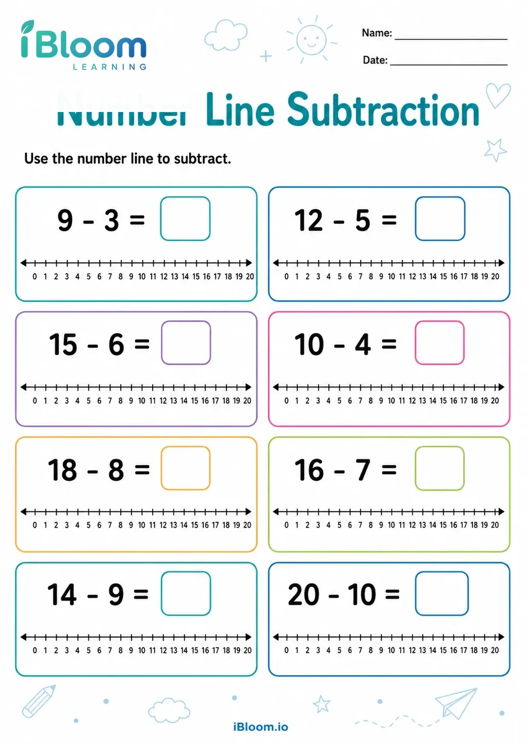 Preview page 1 of Number Line Subtraction