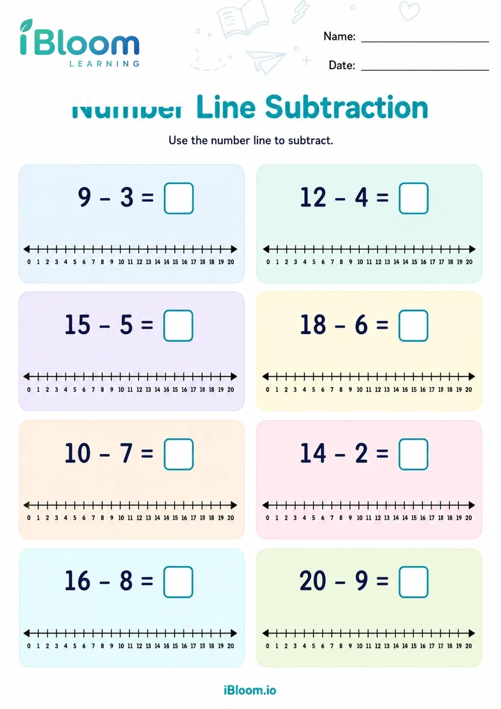 Preview page 1 of Number Line Subtraction
