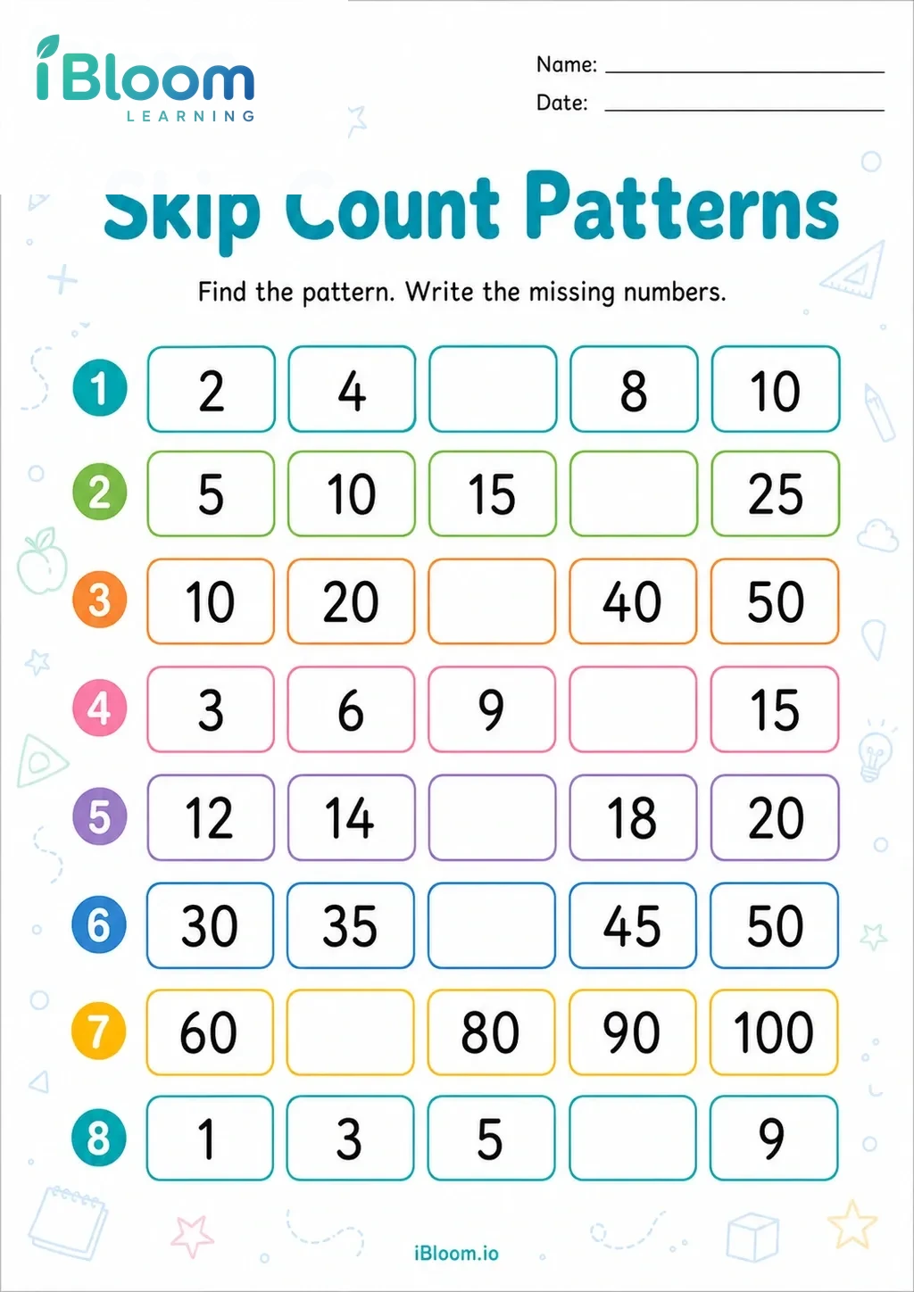 Preview page 1 of Skip Count Patterns
