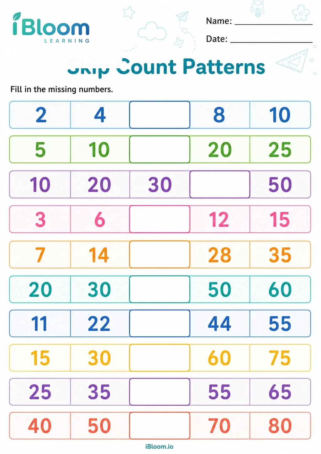 Preview page 1 of Skip Count Patterns
