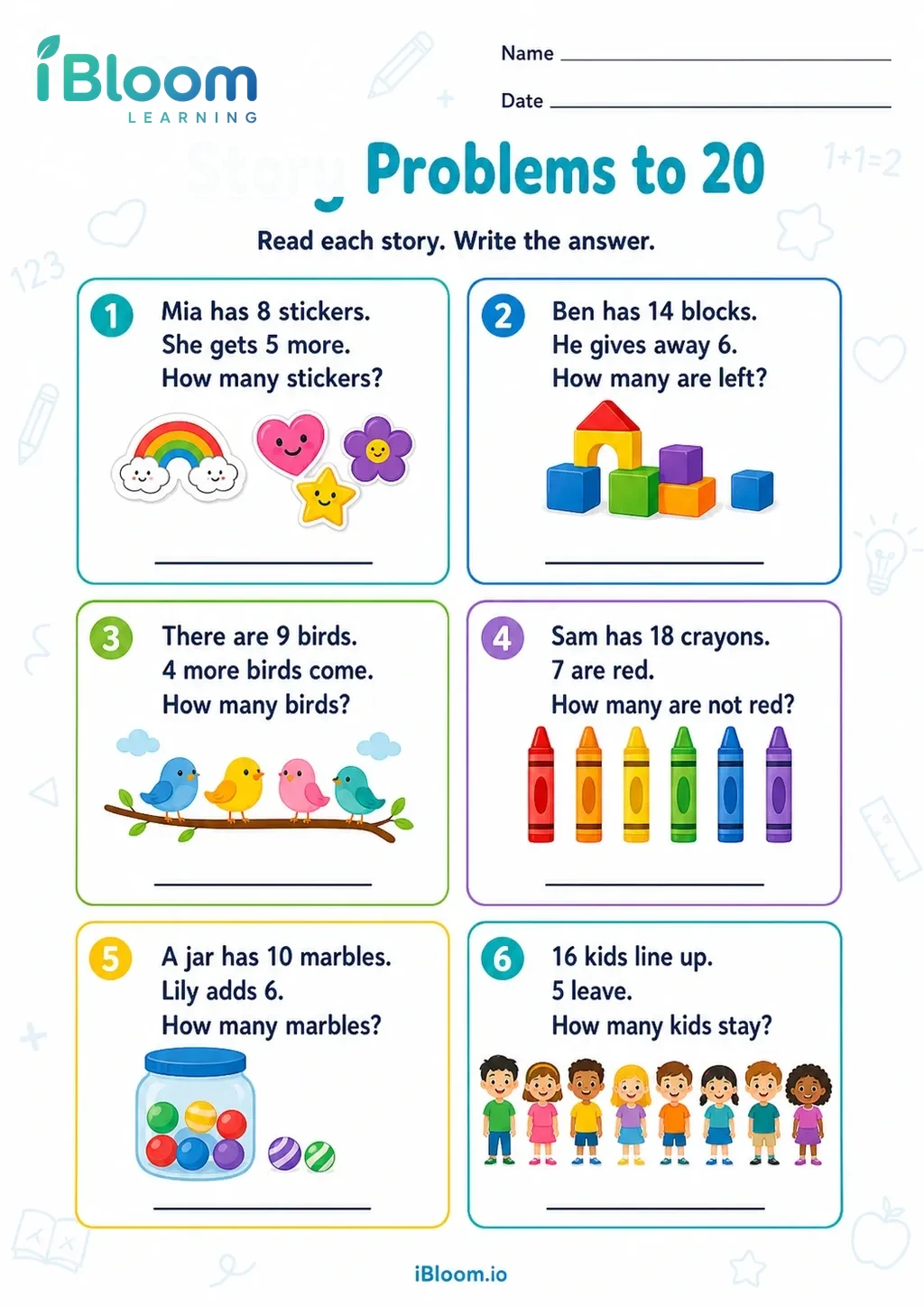 Preview page 1 of Story Problems to 20