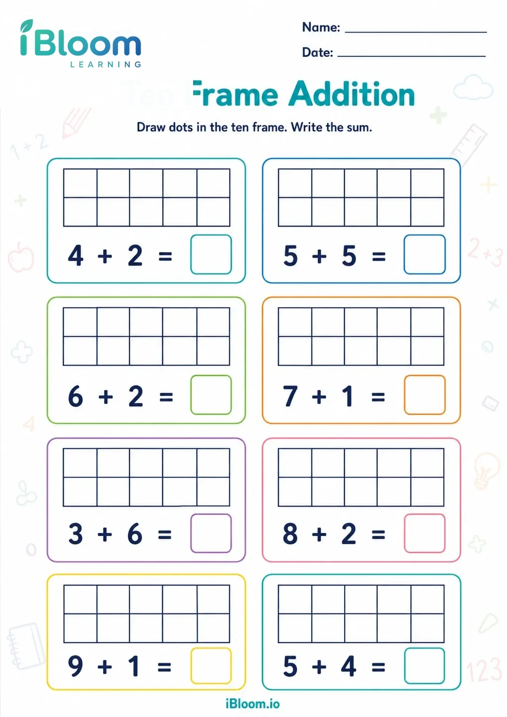 Preview page 1 of Ten Frame Addition