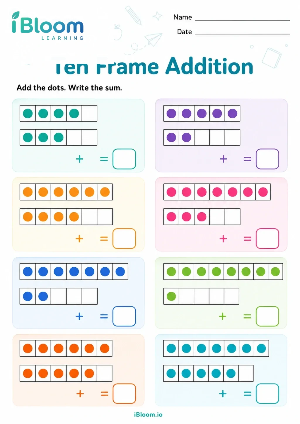 Preview page 1 of Ten Frame Addition