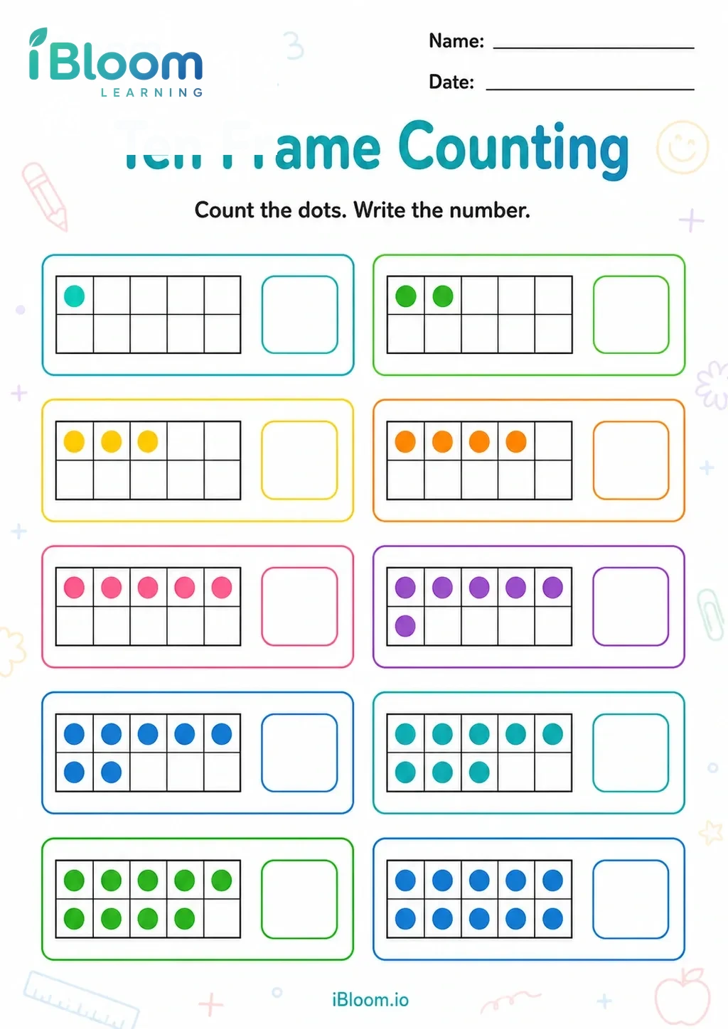 Preview page 1 of Ten Frame Counting