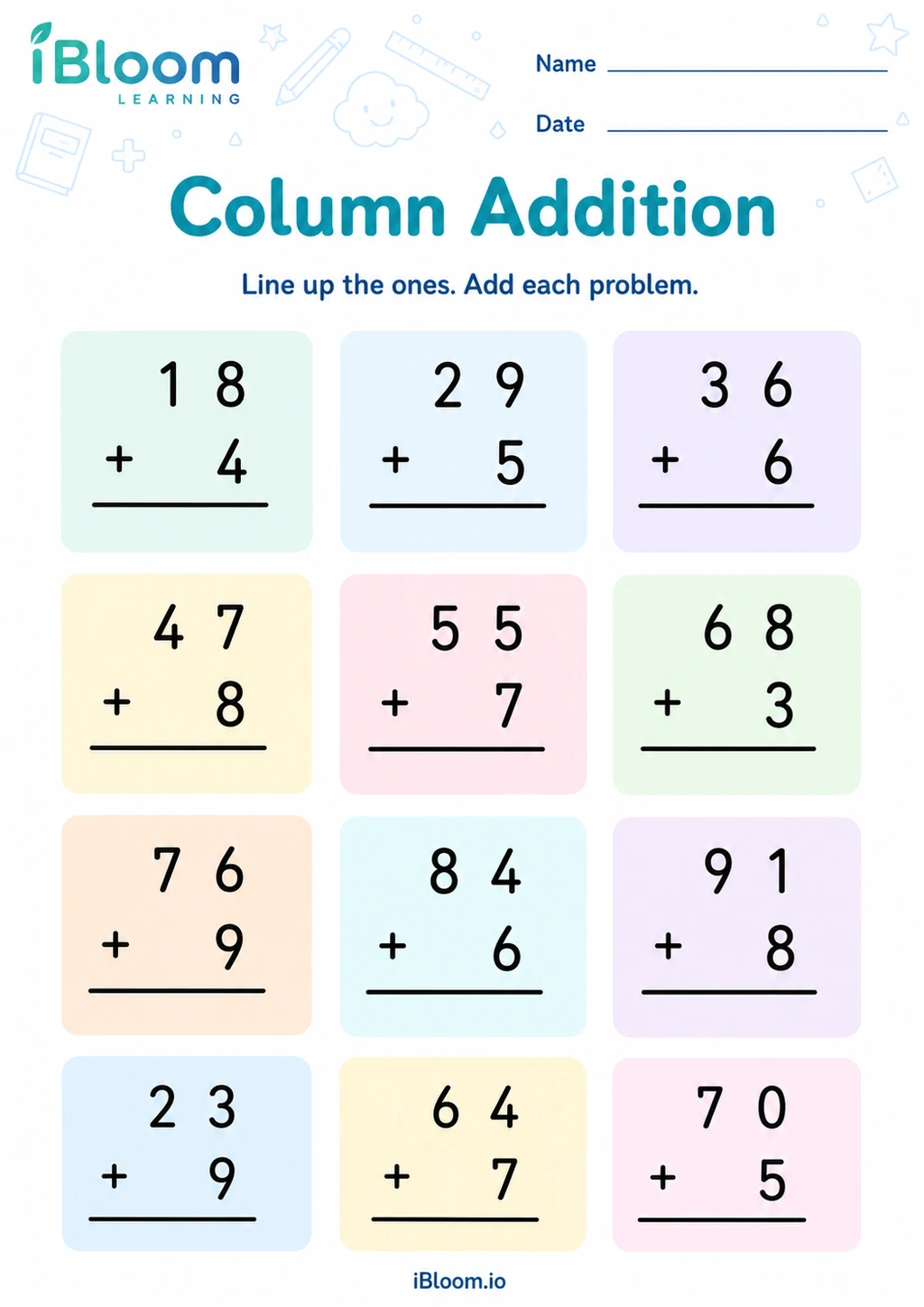 Preview of Column Addition worksheet