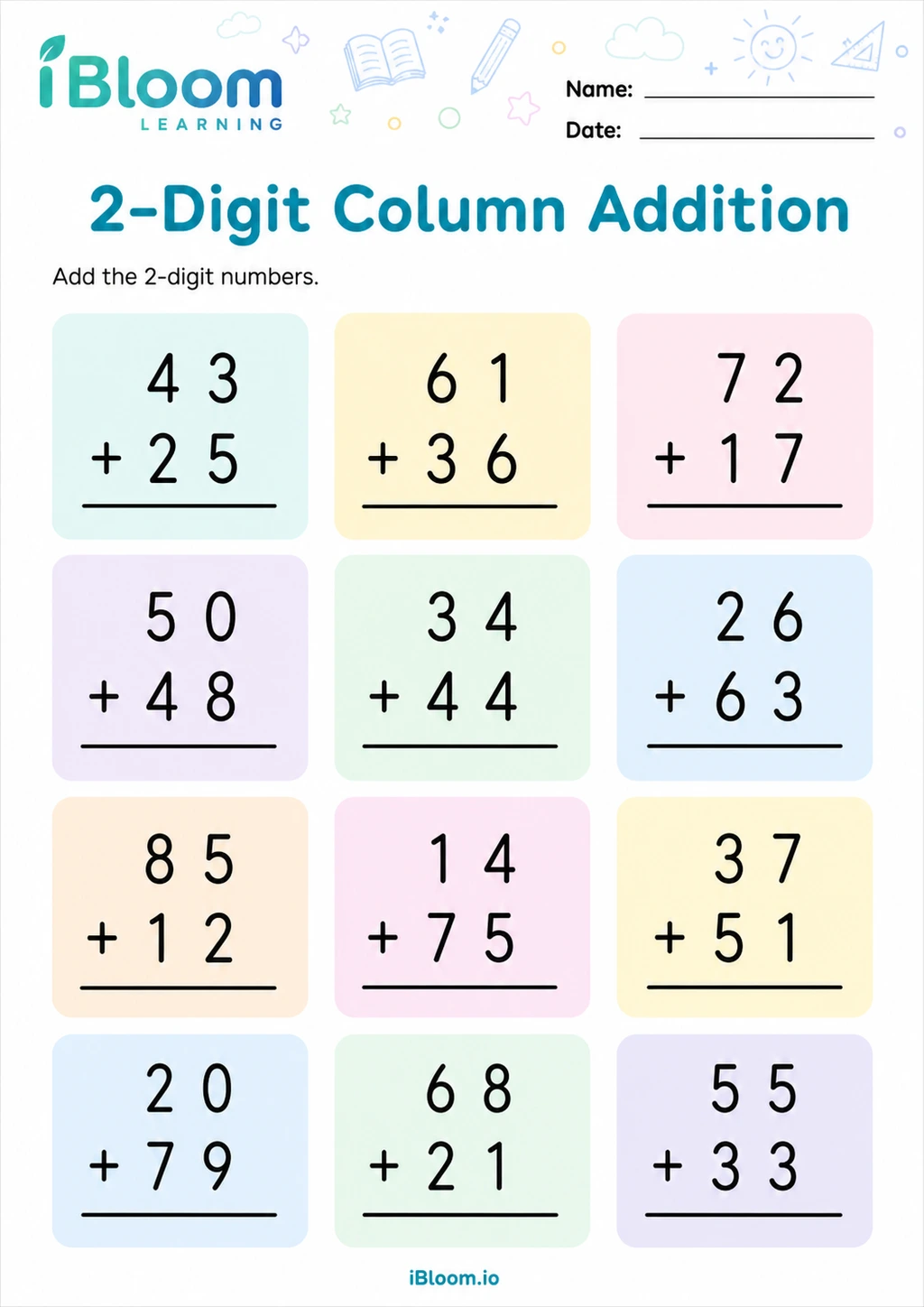 Preview page 1 of 2-Digit Column Addition