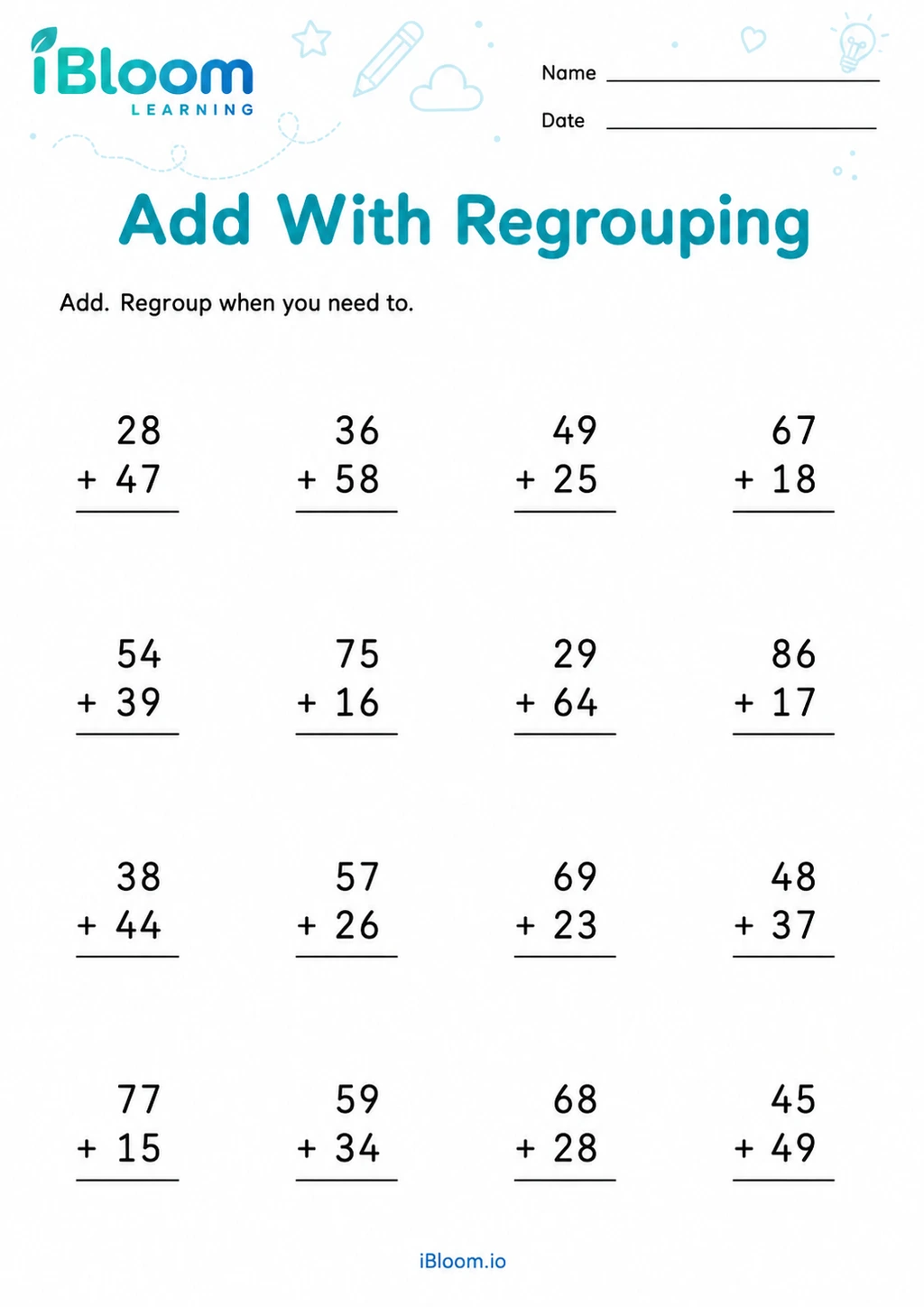 Preview page 1 of Add With Regrouping