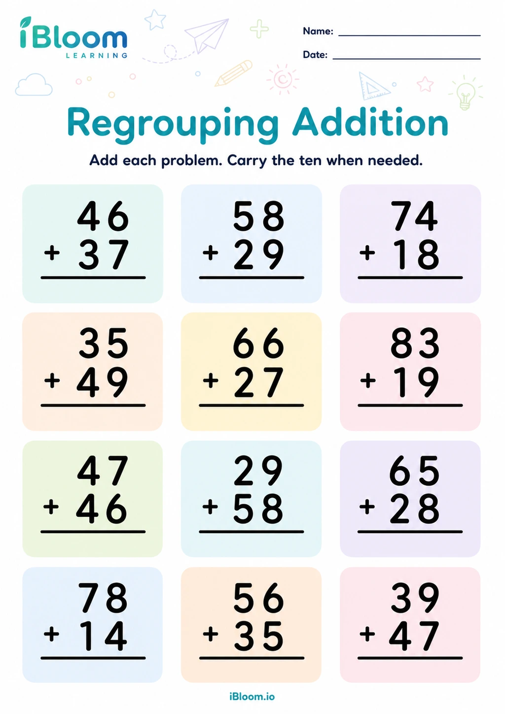 Preview page 1 of Regrouping Addition
