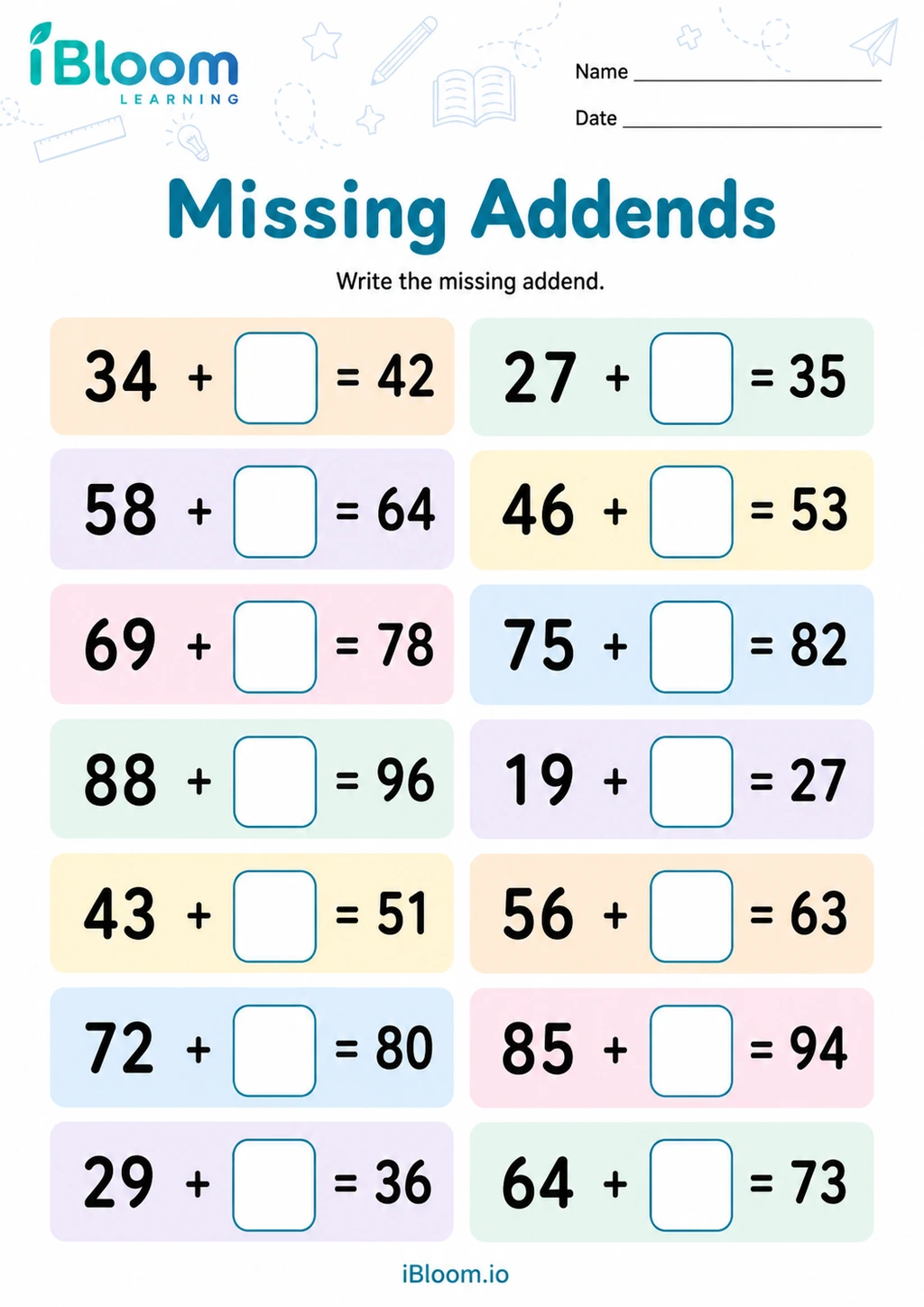 Preview page 1 of Missing Addends
