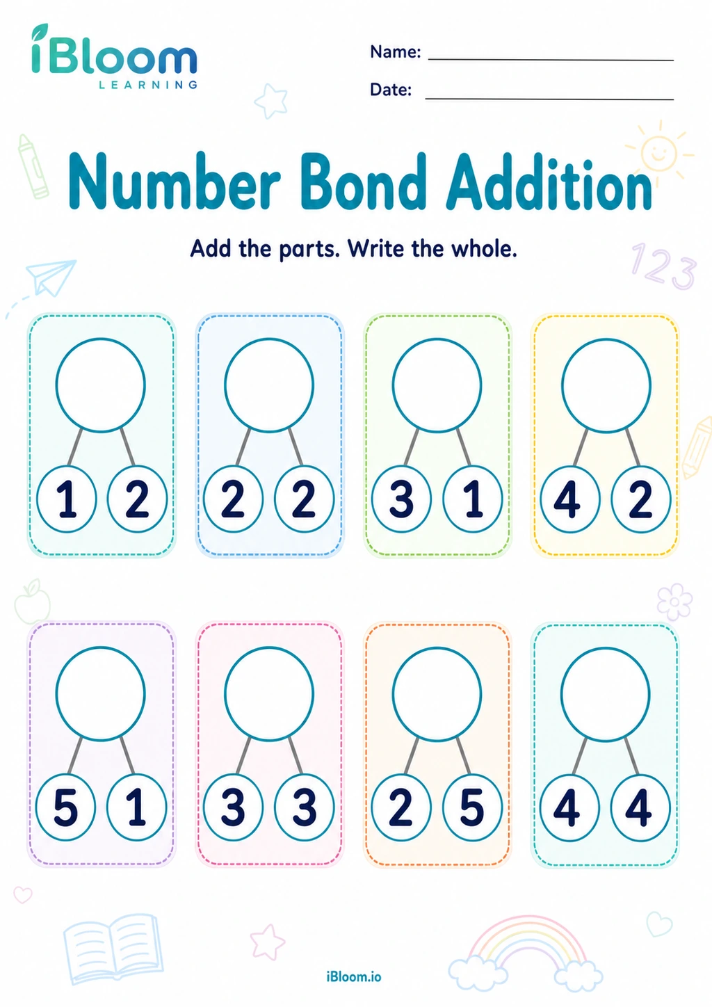 Number Bond Addition printable Kindergarten addition worksheet preview