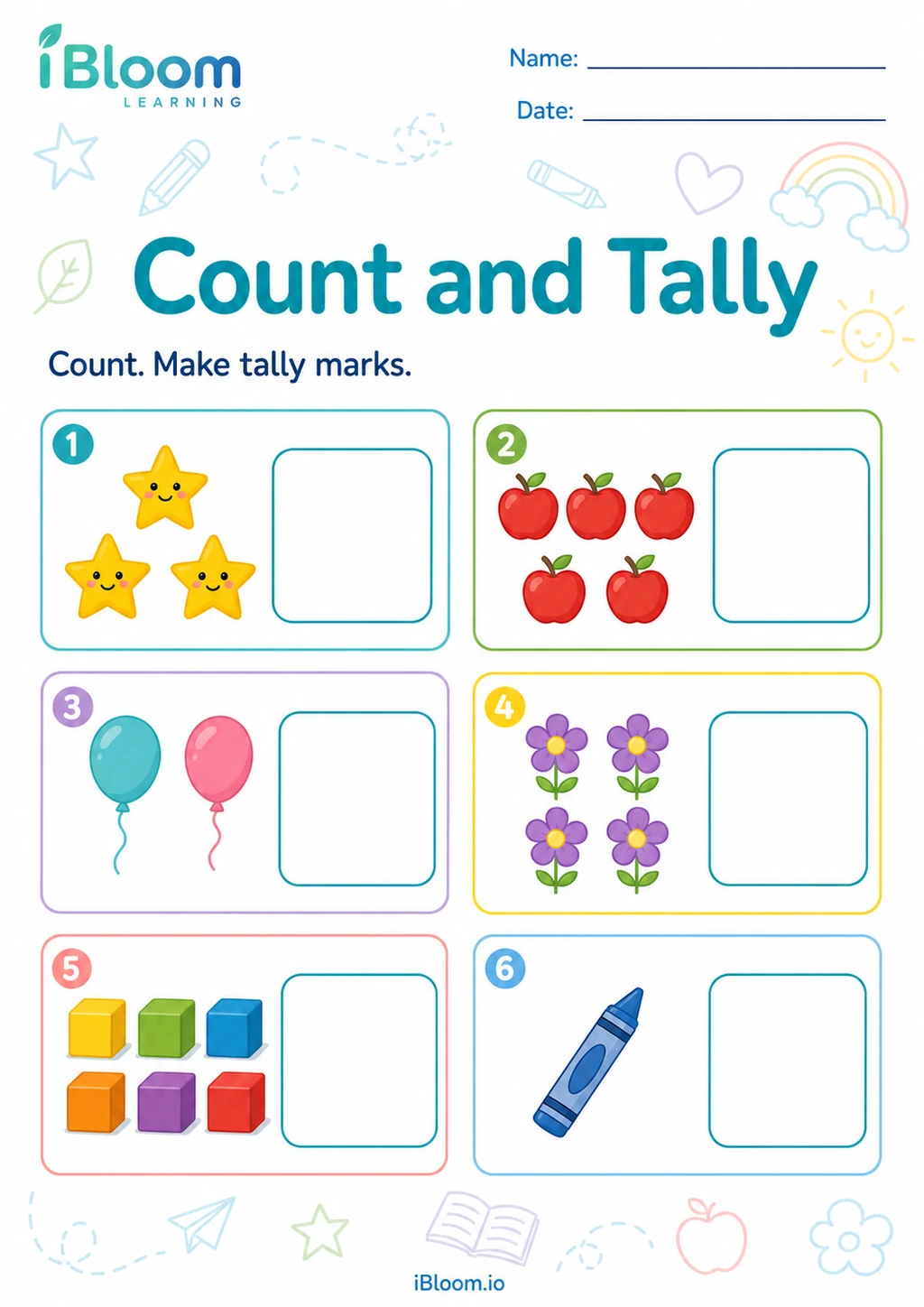 Count and Tally printable Kindergarten graphing worksheet preview