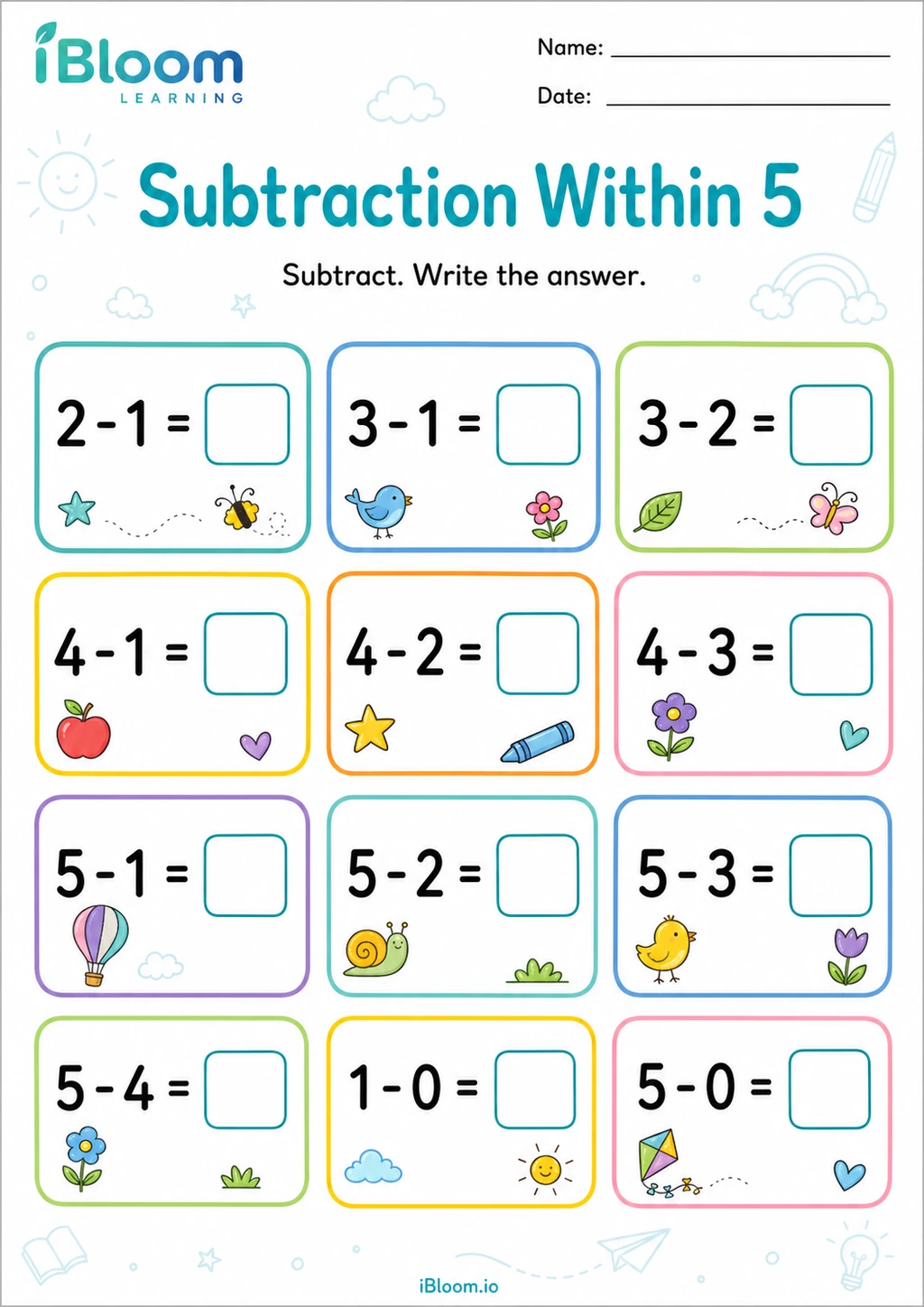 Preview page 1 of Subtraction Within 5