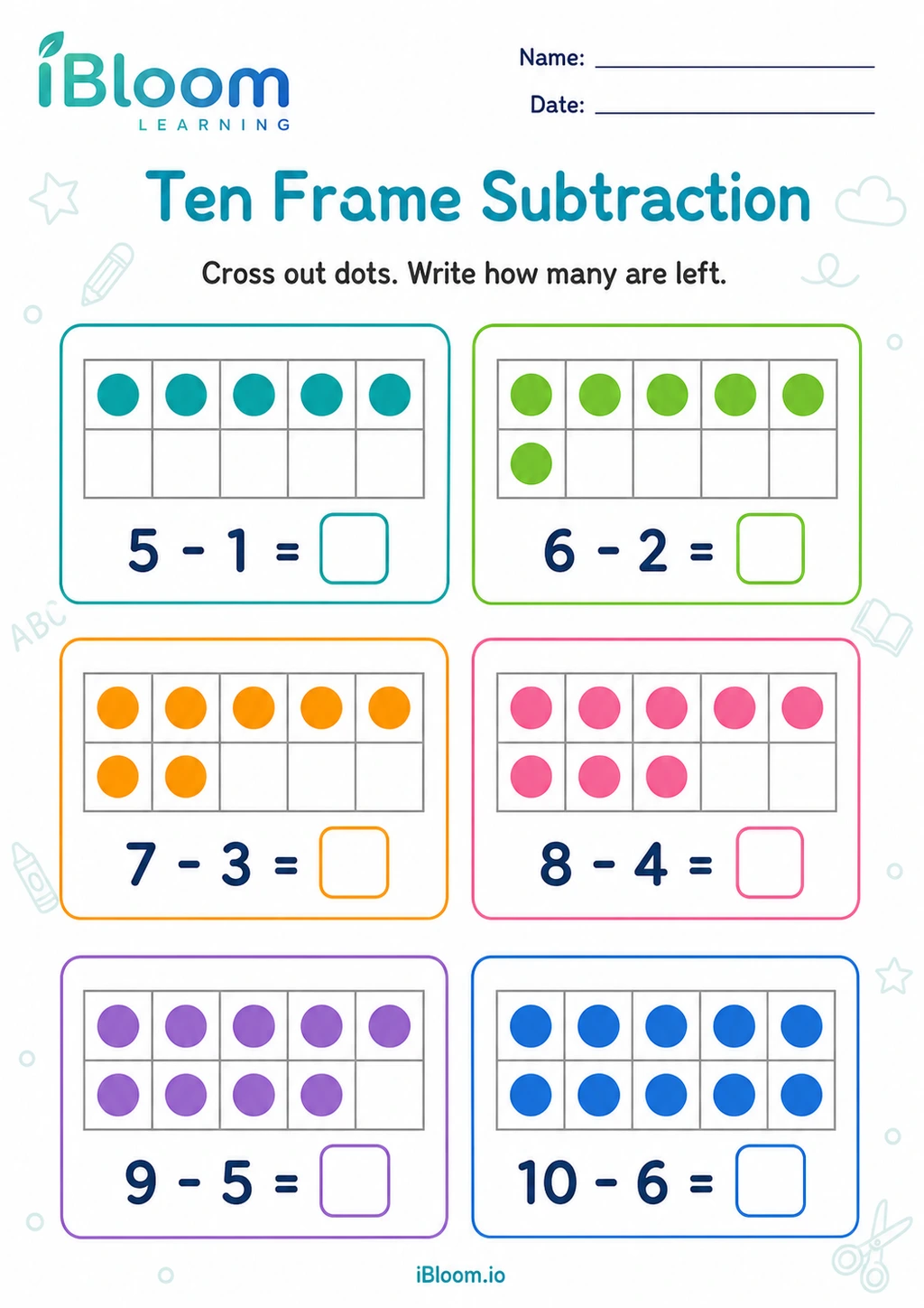 Preview page 1 of Ten Frame Subtraction
