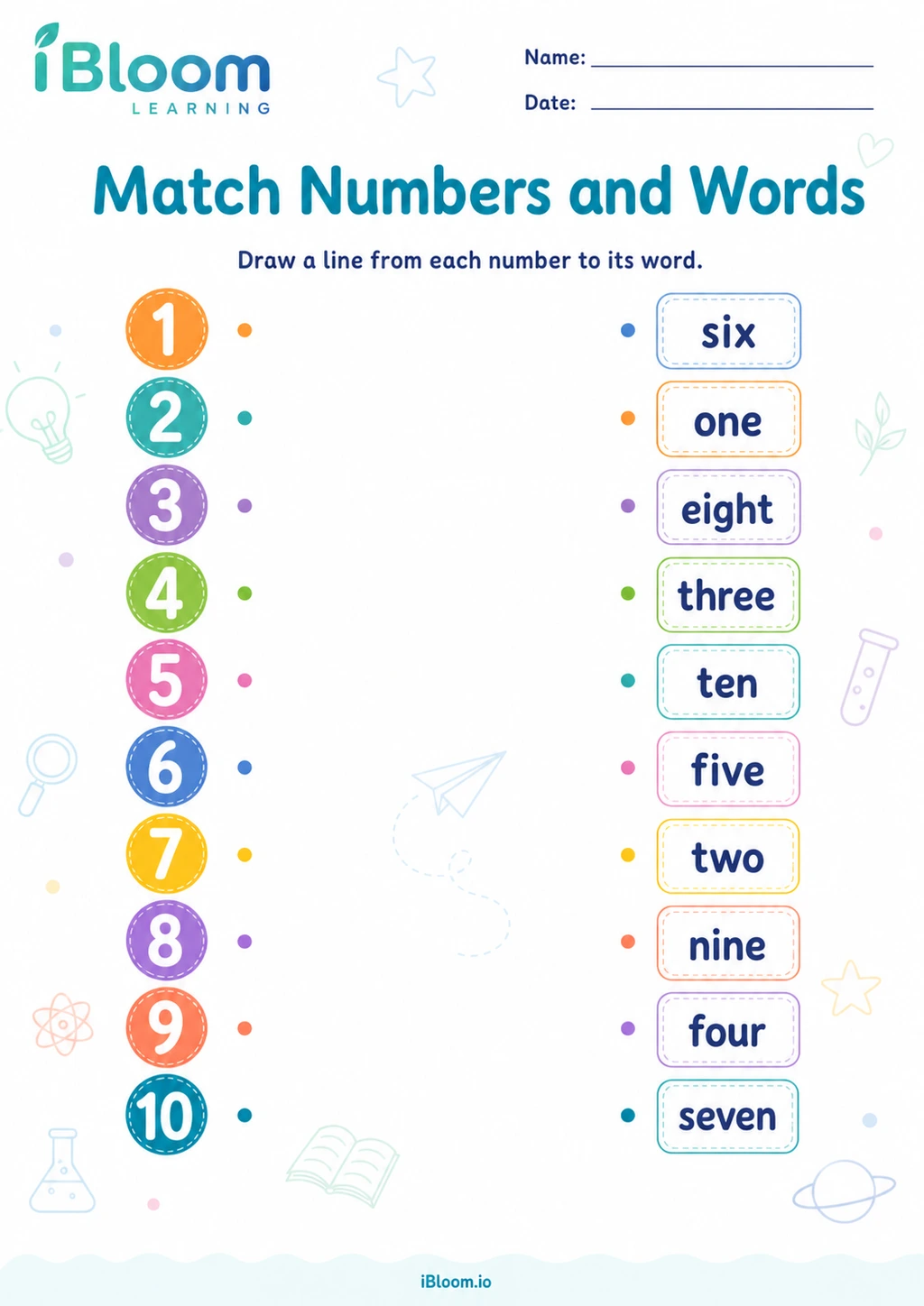 Preview of Match Numbers and Words worksheet