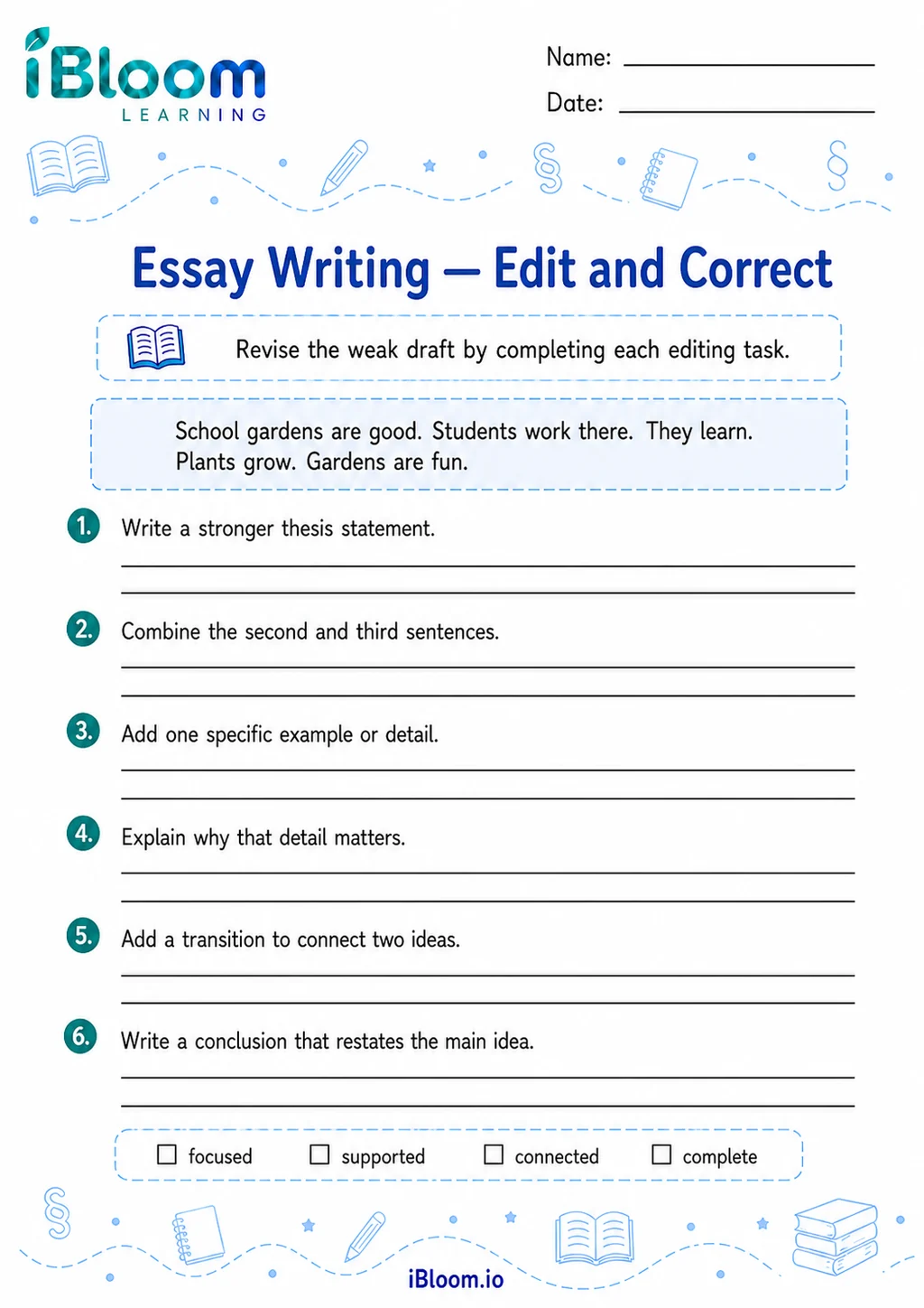Preview of Essay Writing — Edit and Correct worksheet