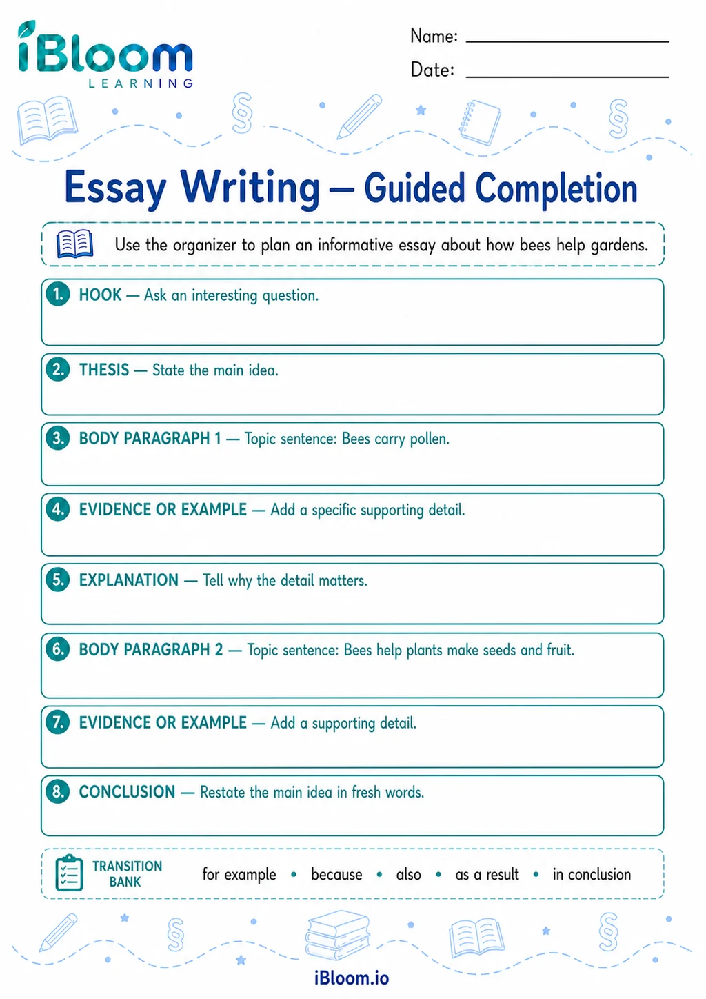 Preview page 1 of Essay Writing — Guided Completion