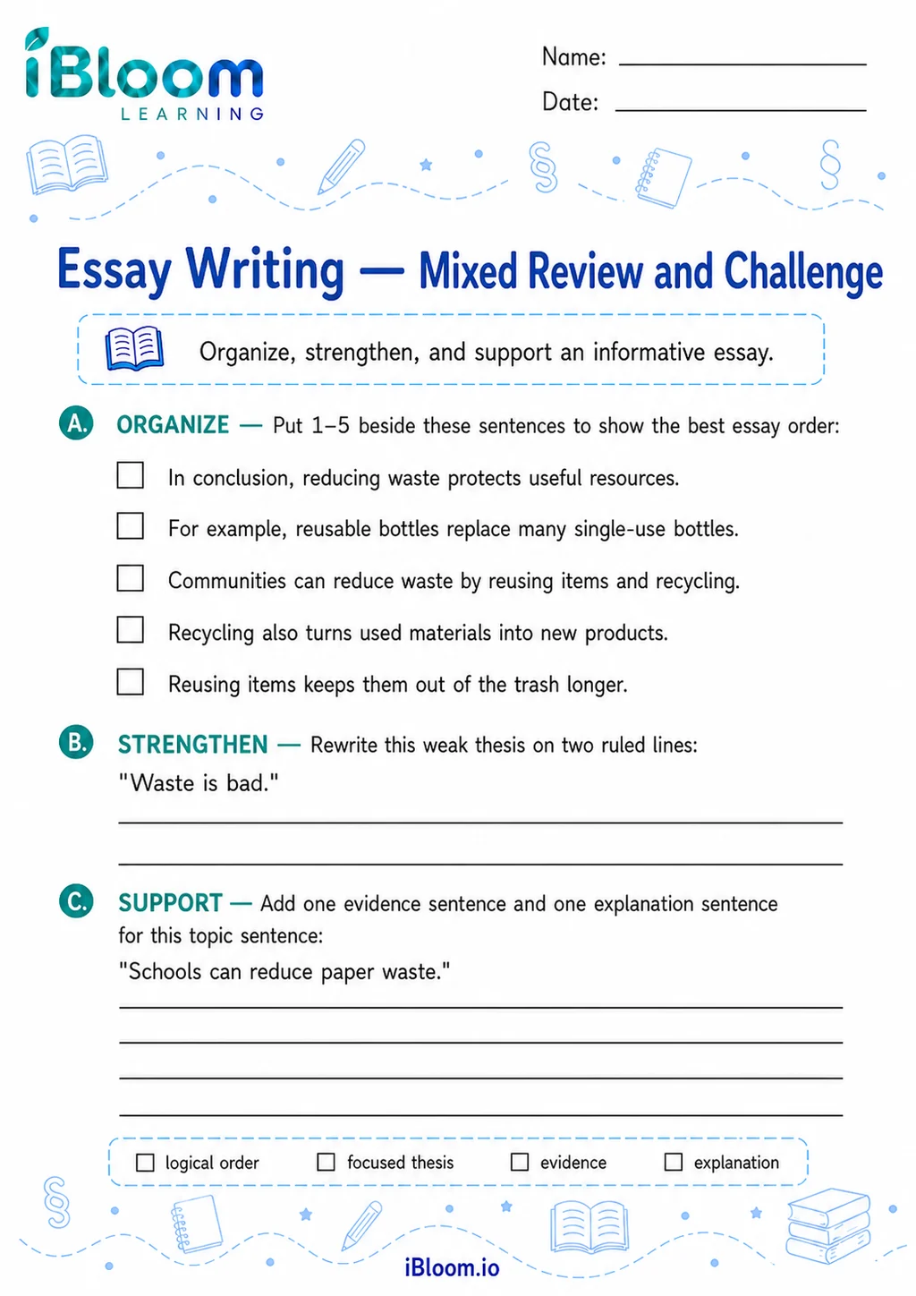 Preview page 1 of Essay Writing — Mixed Review and Challenge
