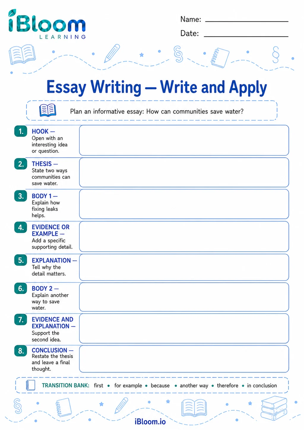 Preview of Essay Writing — Write and Apply worksheet