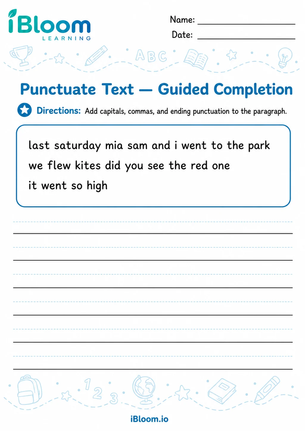 Preview page 1 of Punctuate Text — Guided Completion