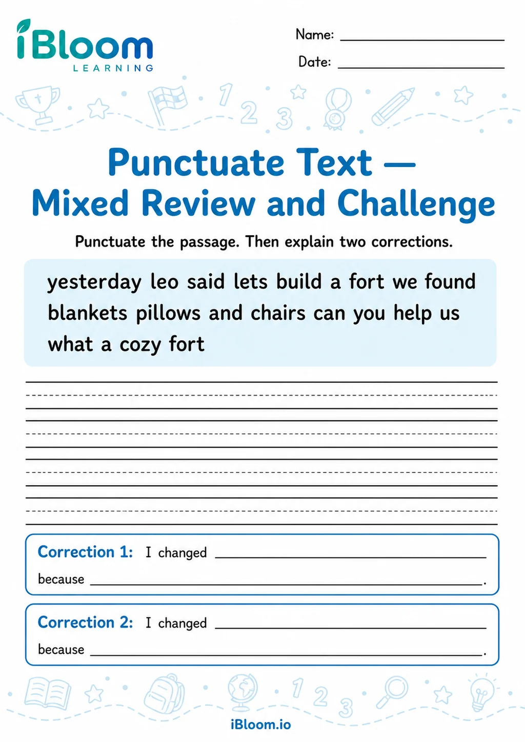 Preview page 1 of Punctuate Text — Mixed Review and Challenge