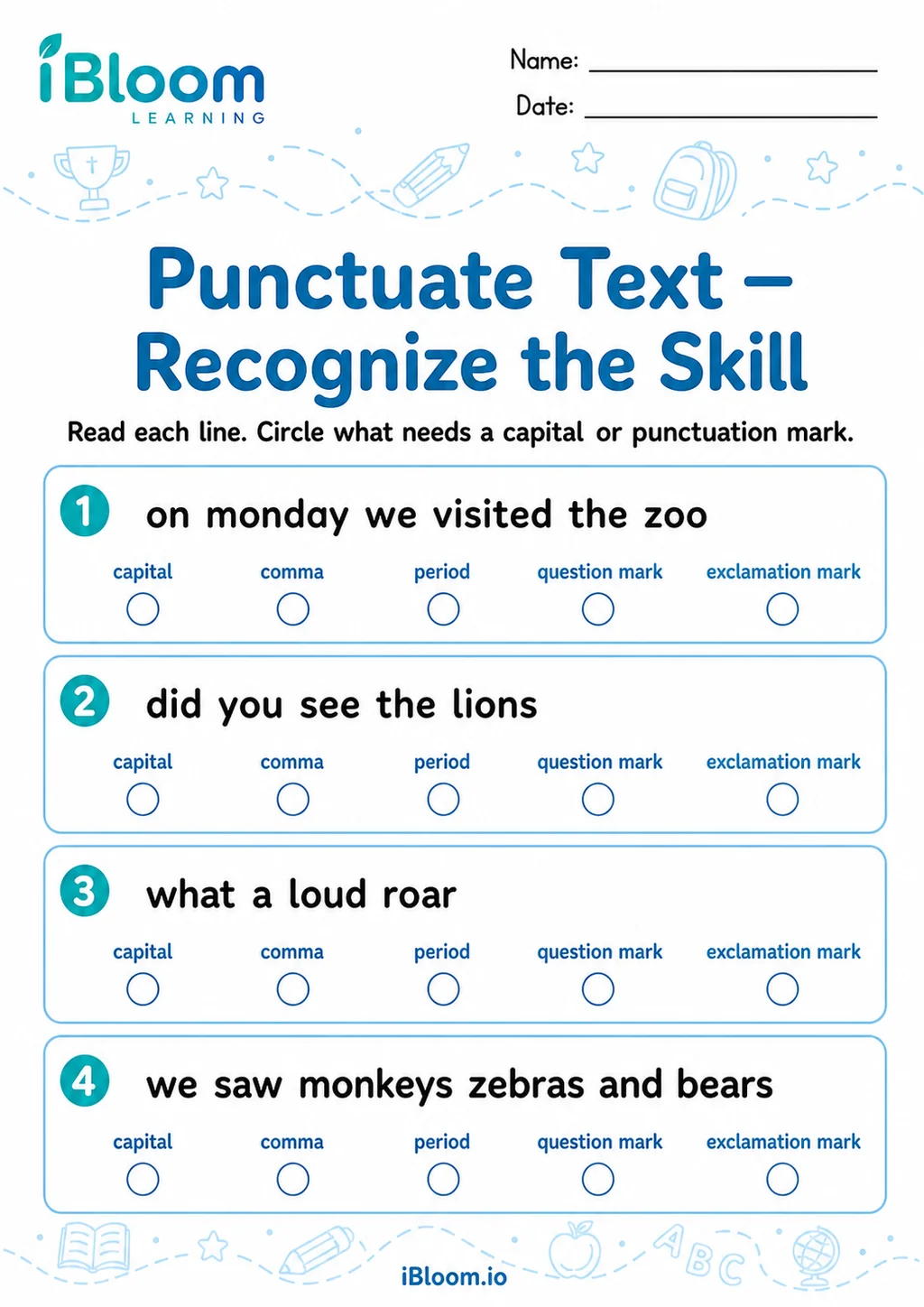 Preview page 1 of Punctuate Text — Recognize the Skill