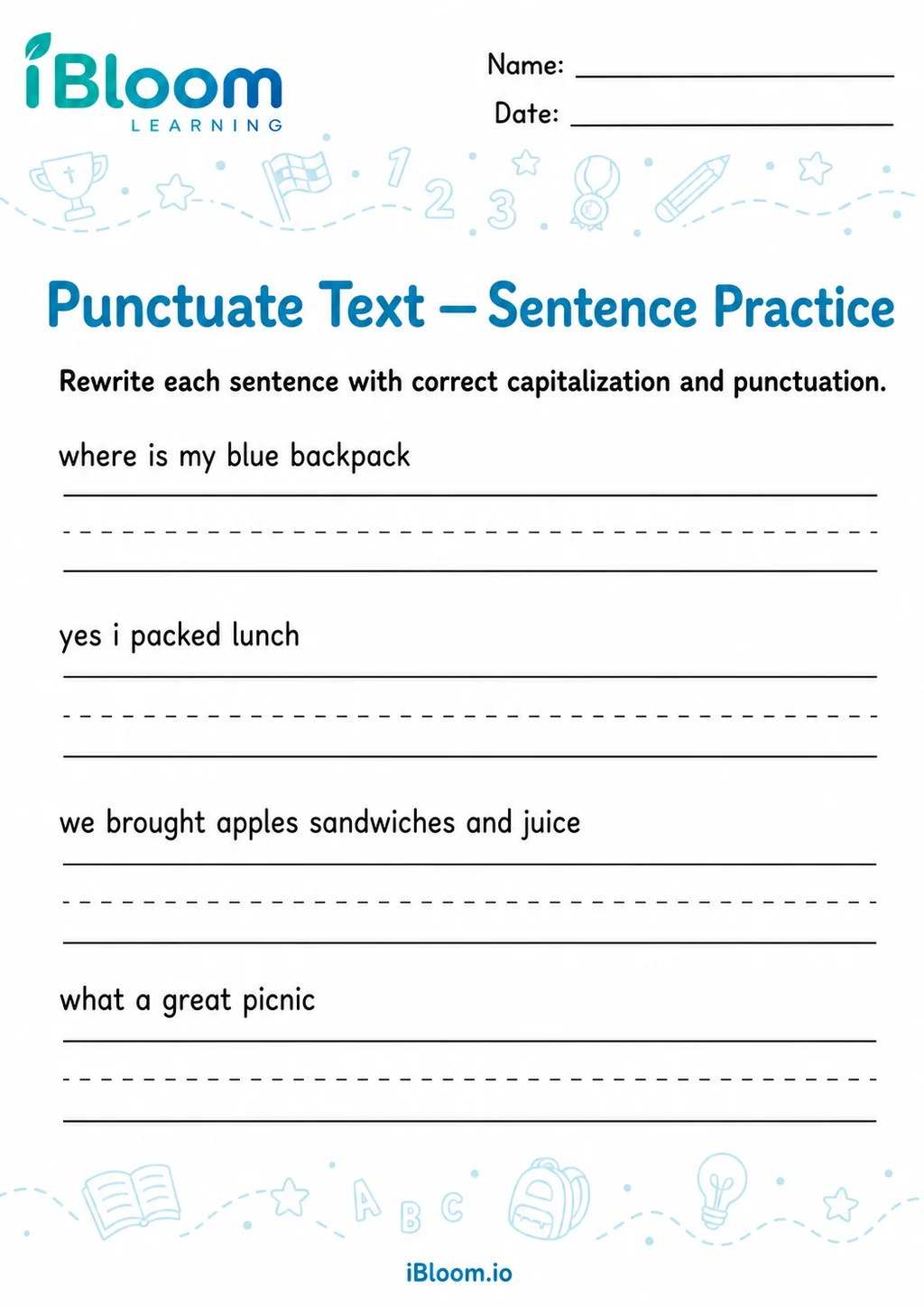 Preview page 1 of Punctuate Text — Sentence Practice