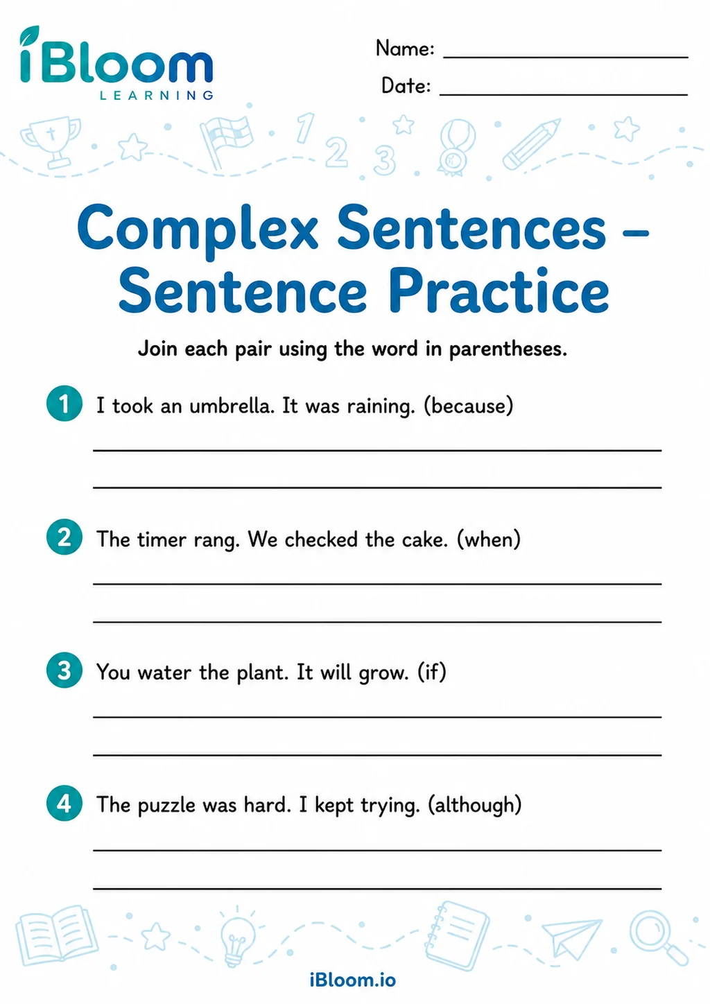 Preview of Complex — Sentence Practice worksheet