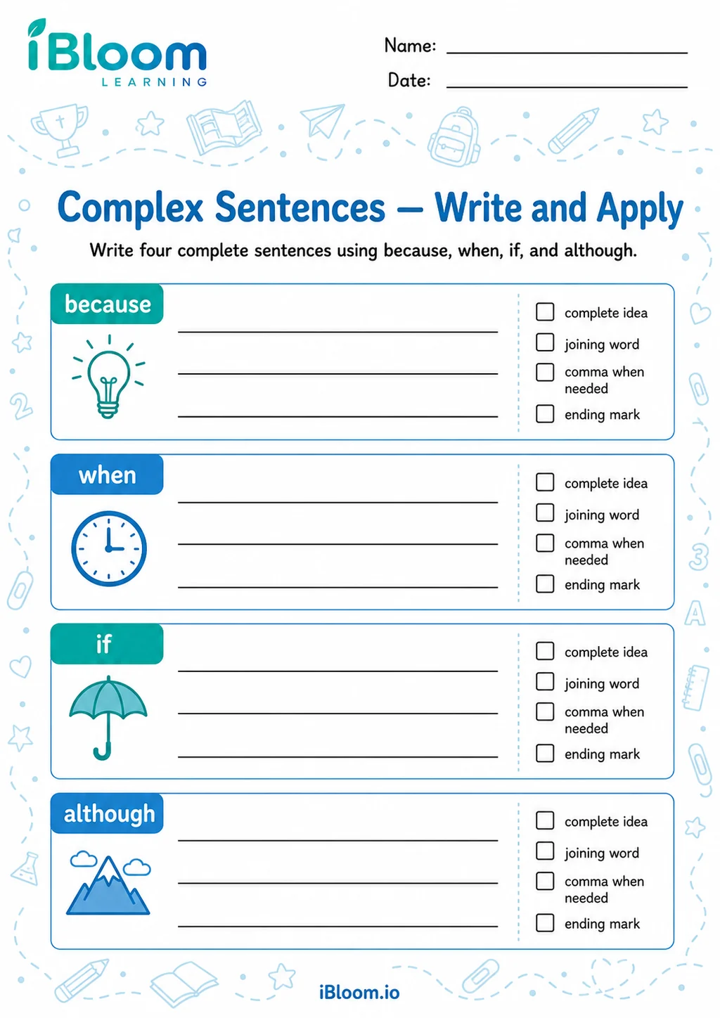 Preview of Complex — Write and Apply worksheet
